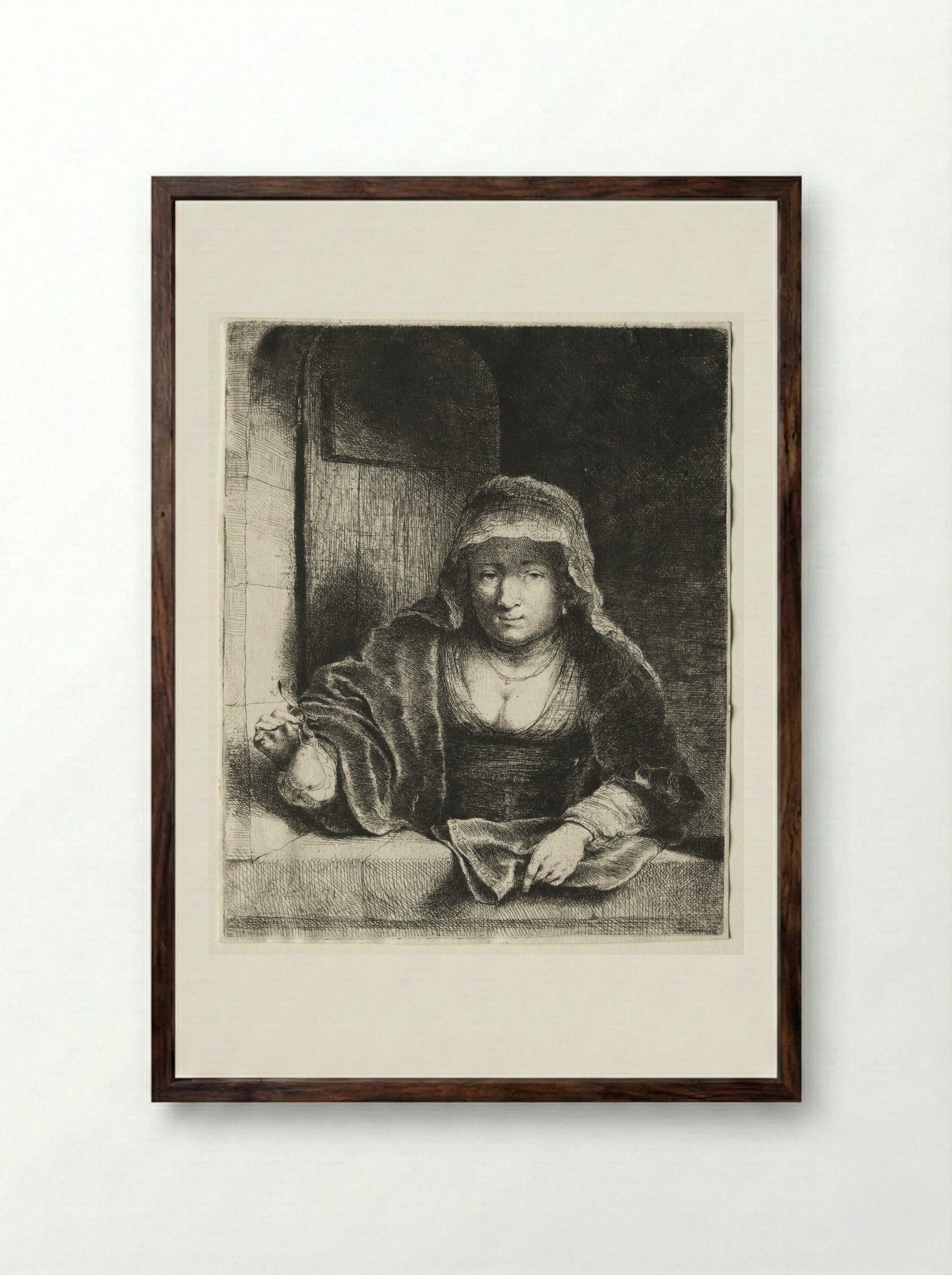 Woman with a Pear - Ferdinand Bol - Framed Print Dark Wood