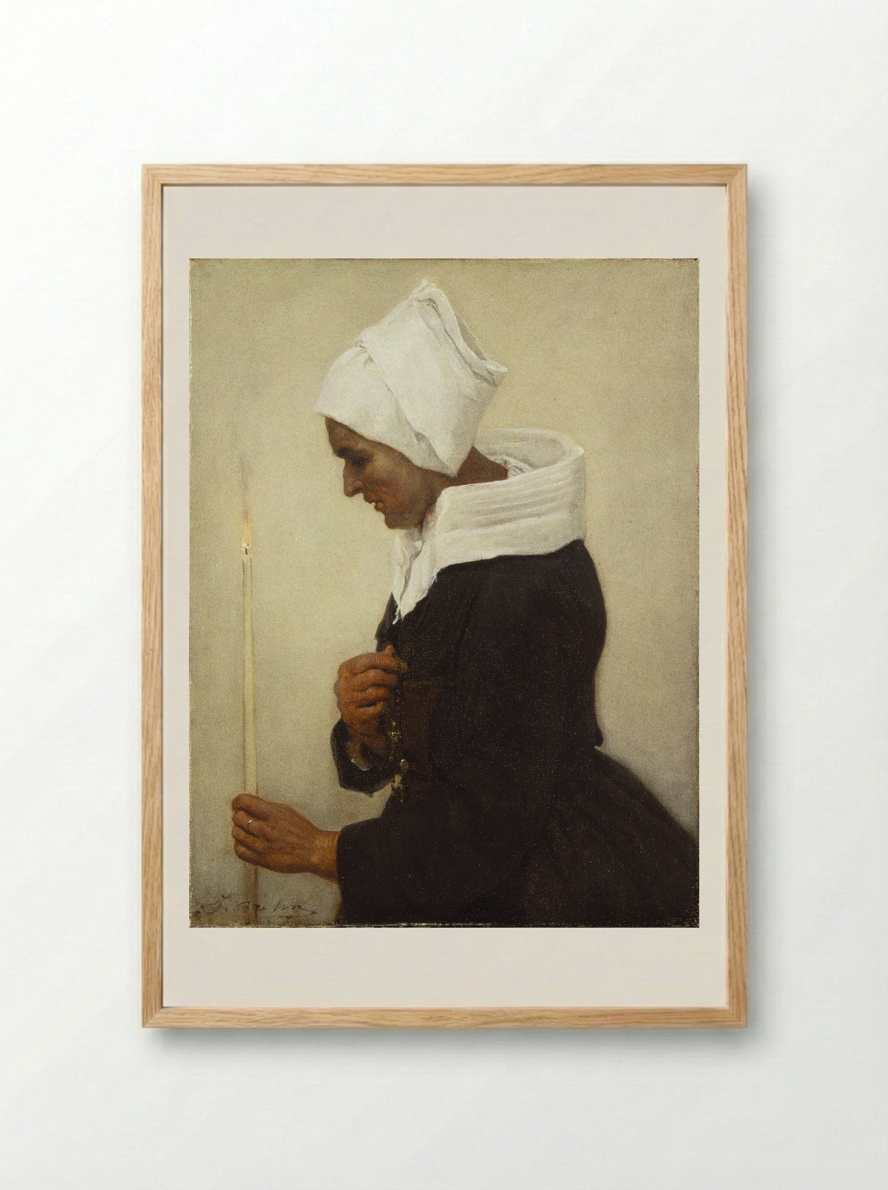 Woman with a Taper - Jules Breton - Framed Print Wood