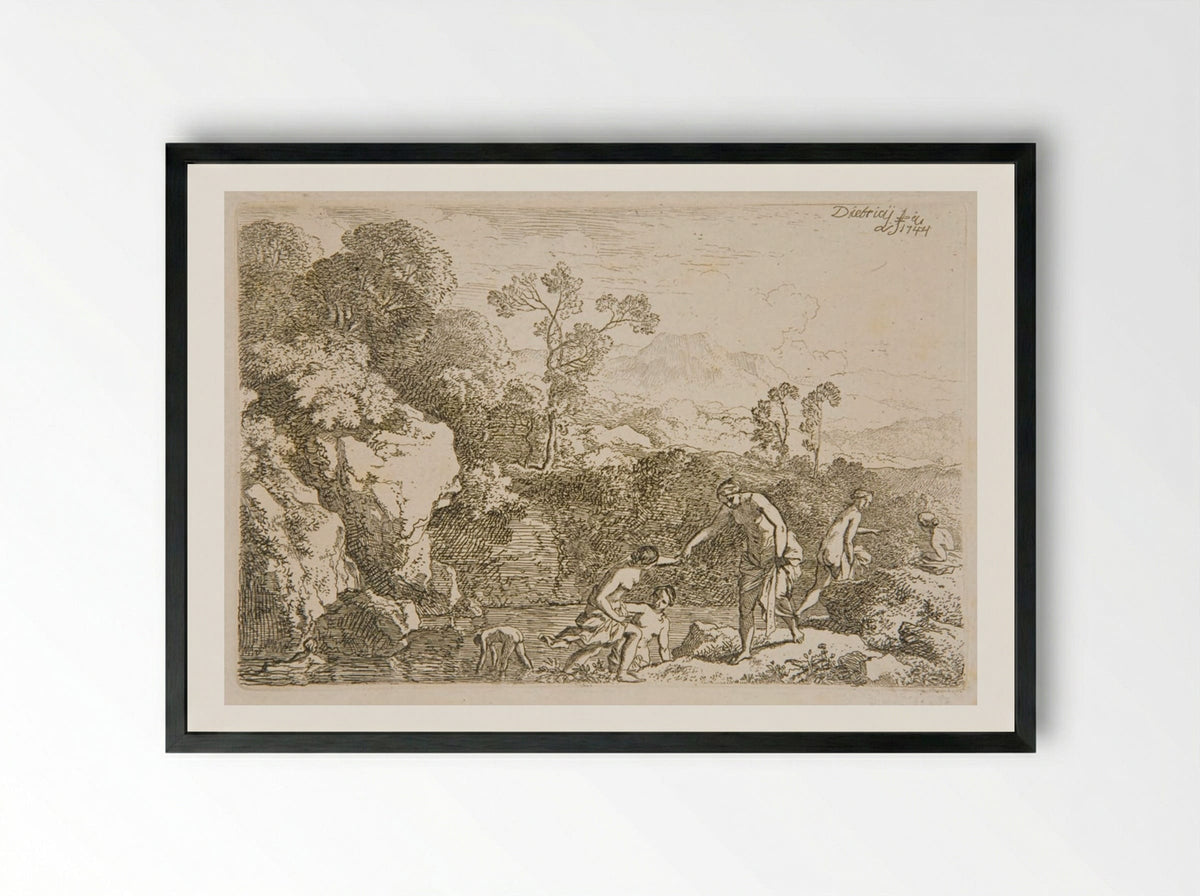 Women Bathing - Christian Wilhelm Ernst Dietrich - Framed Print Black