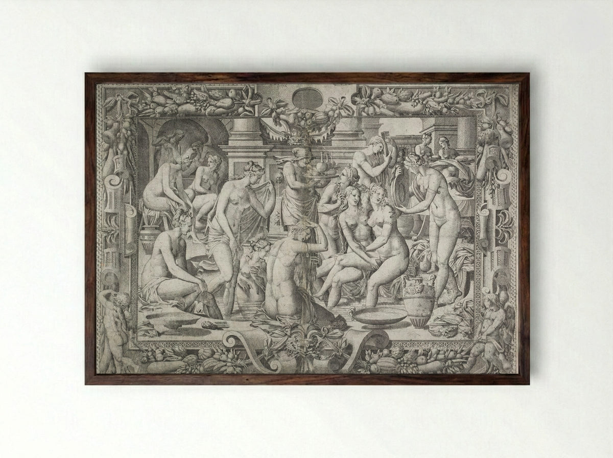 Women Bathing - Jean Mignon - Framed Print Dark Wood