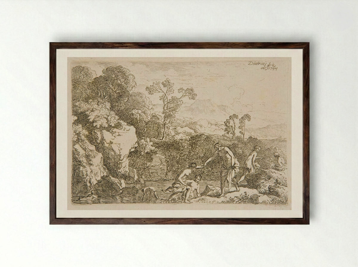 Women Bathing - Christian Wilhelm Ernst Dietrich - Framed Print Dark Wood