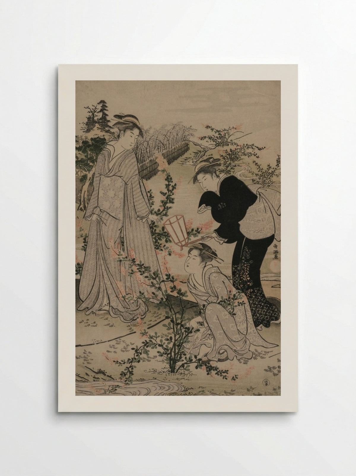 Women Cutting Branches of Bush Clover; The Noji Tama River in Omi Province - Kubo Shunman - Poster