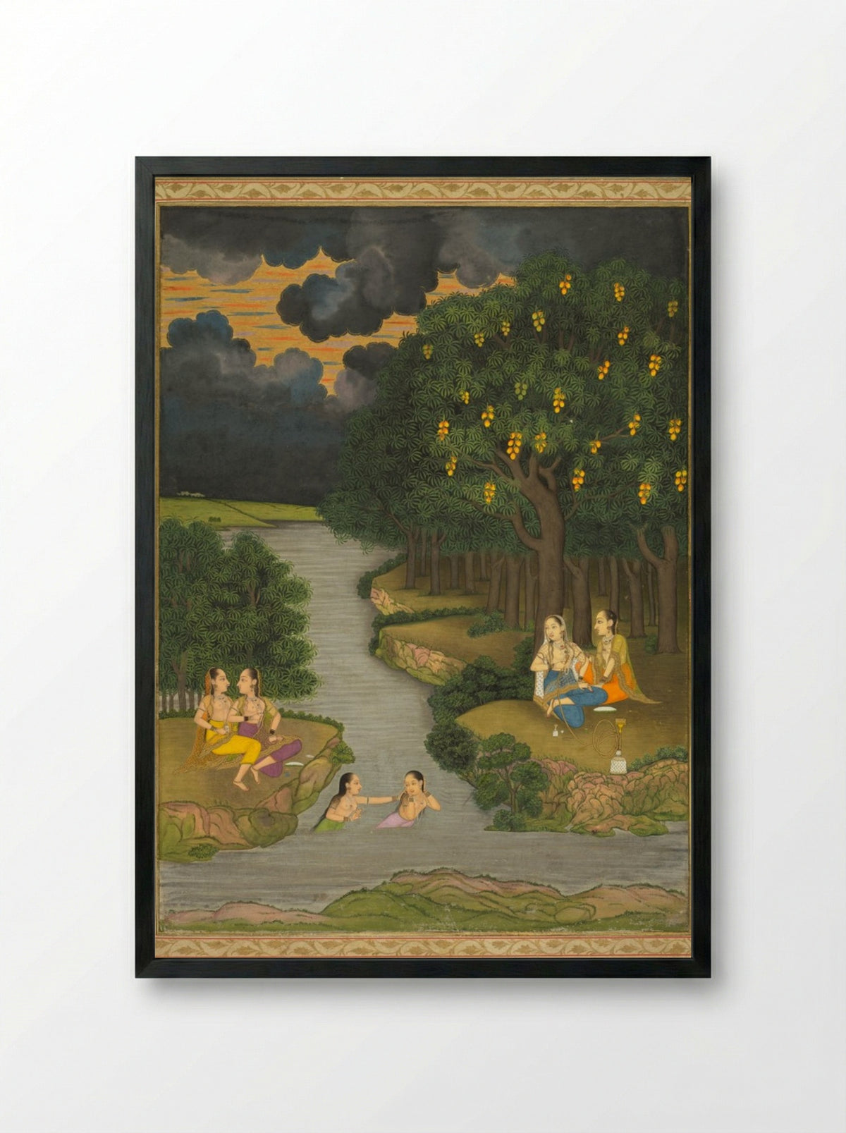 Women Enjoying the River at the Forest’s Edge - Hunhar II - Framed Print Black