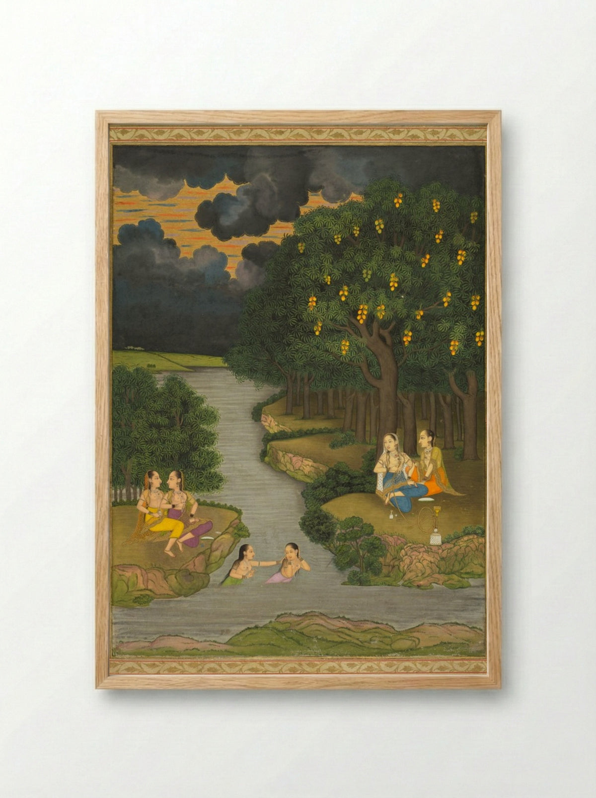 Women Enjoying the River at the Forest’s Edge - Hunhar II - Framed Print Wood