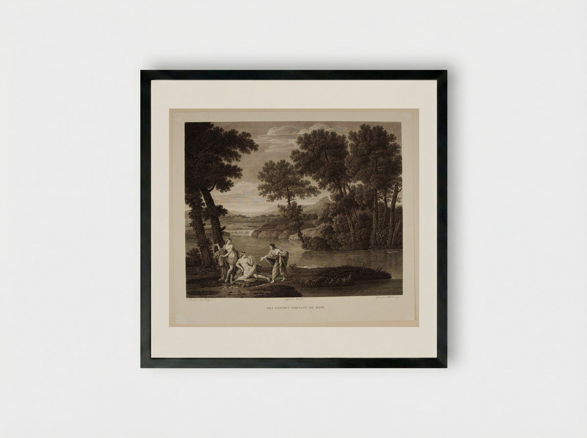 Women Leaving the Bath - Christian Haldenwang - Framed Print Black
