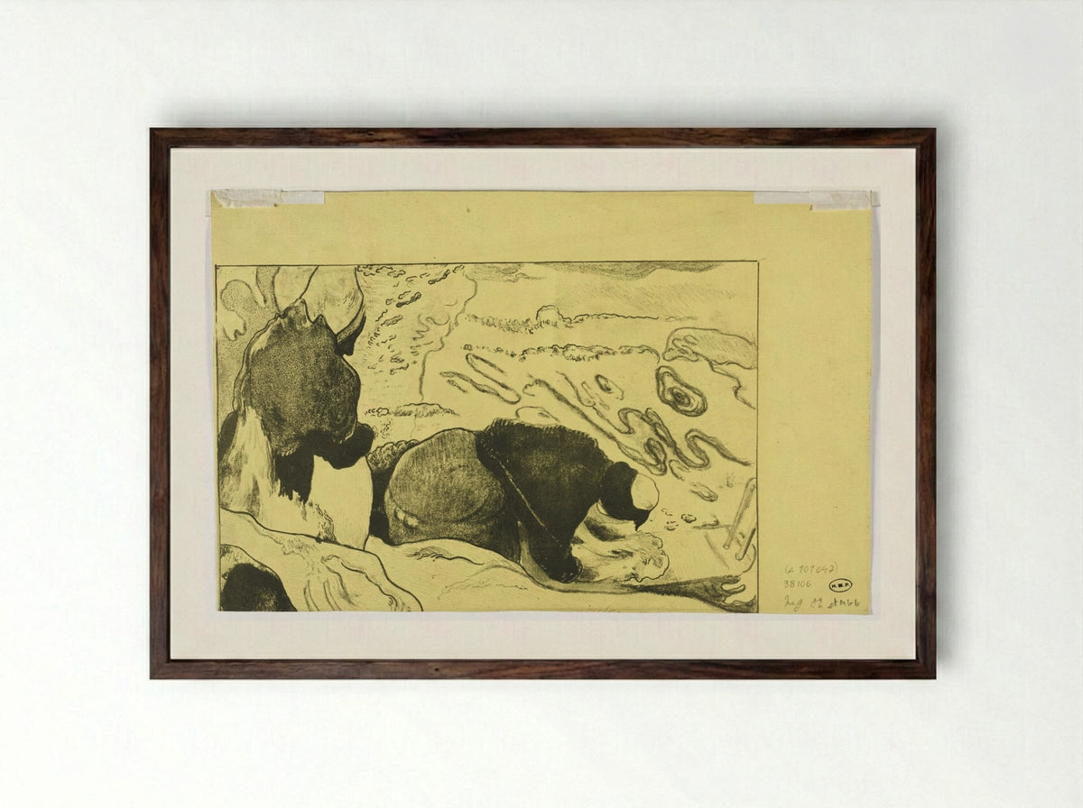 Women Washing Clothes (from the Volpini Suite) - Paul Gauguin - Framed Print Dark Wood