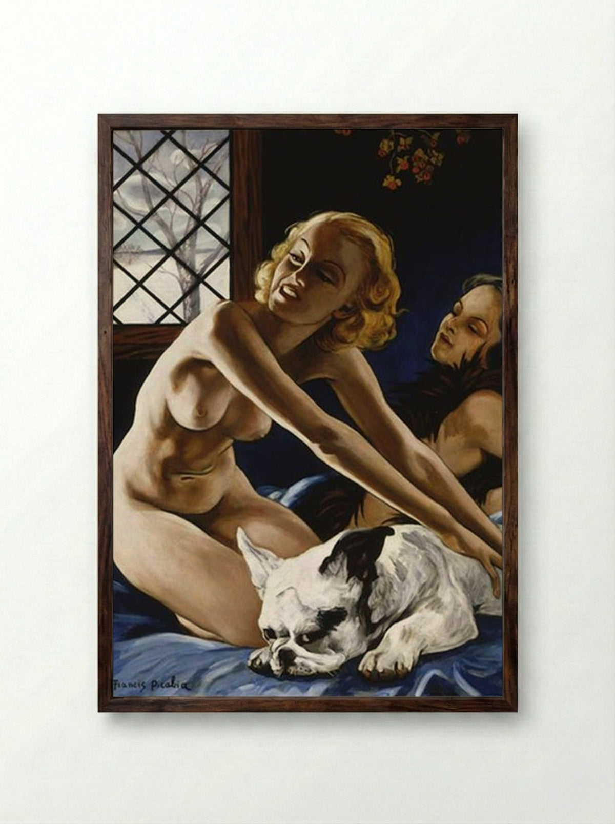 Women and Bulldog - Francis Picabia - Framed Print Dark Wood