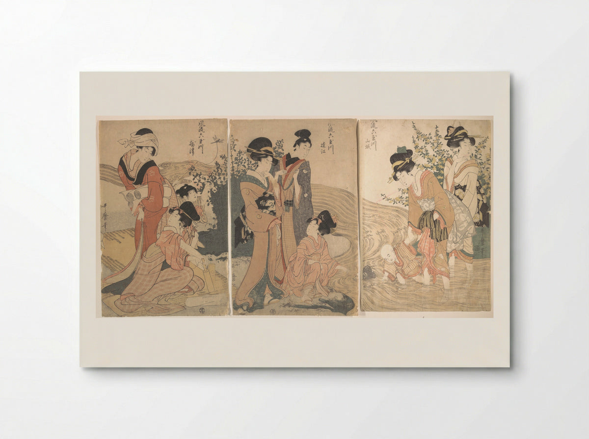 Women and Children on the Banks of a Stream - Kitagawa Utamaro - Poster