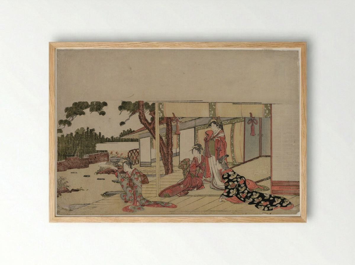 Women on a Veranda - Hishikawa Sōri III - Framed Print Wood