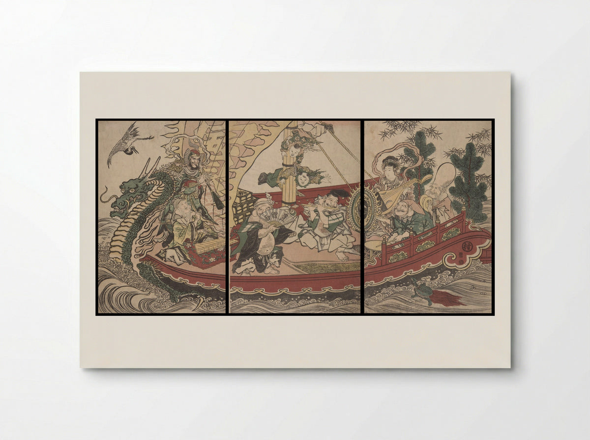 Women on a boat at New Year imitating the Seven Gods of Good Fortune - Utagawa Toyokuni I - Poster
