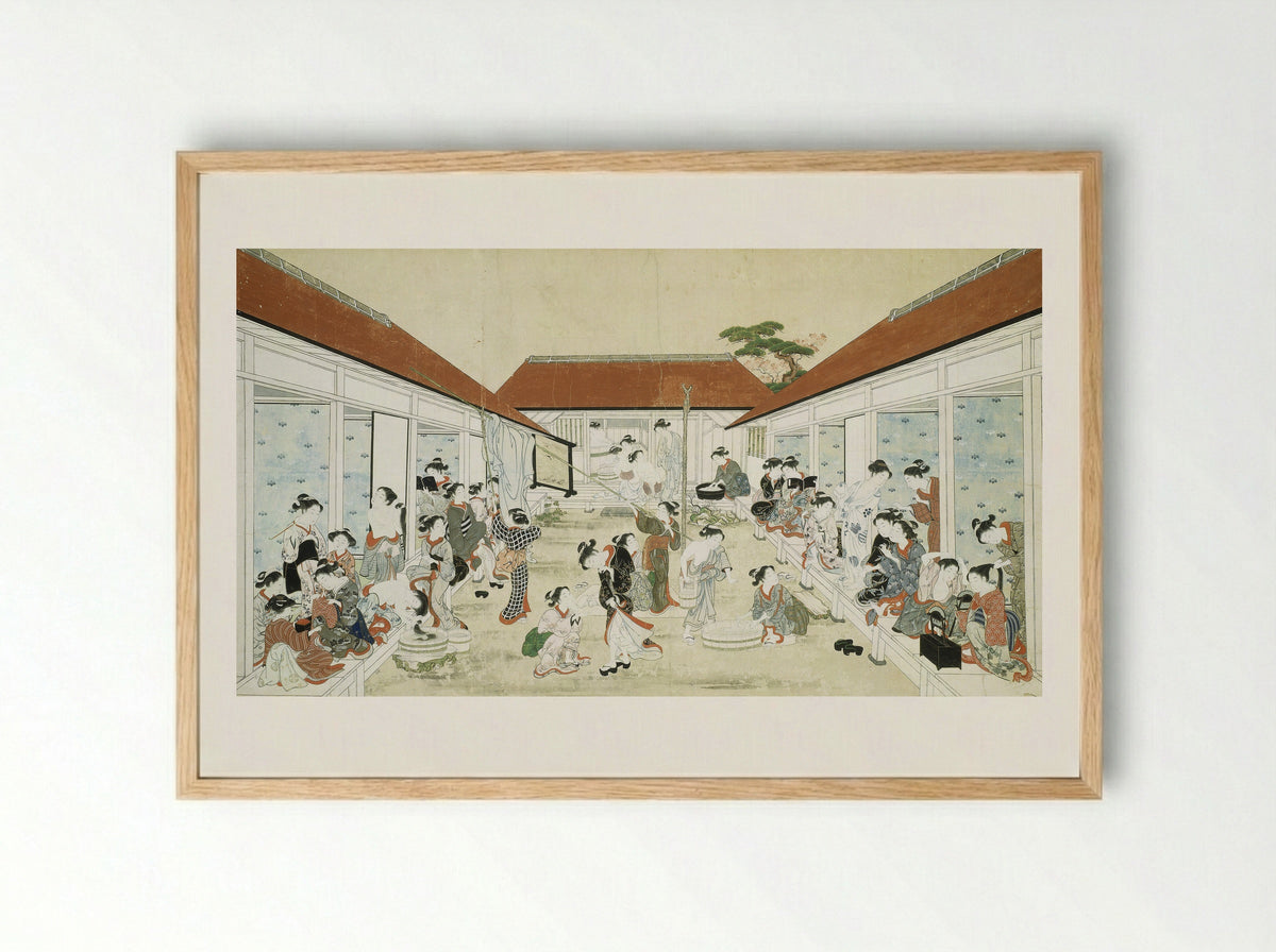Women's Bathhouse and Laundry - Kitao Shigemasa - Framed Print Wood