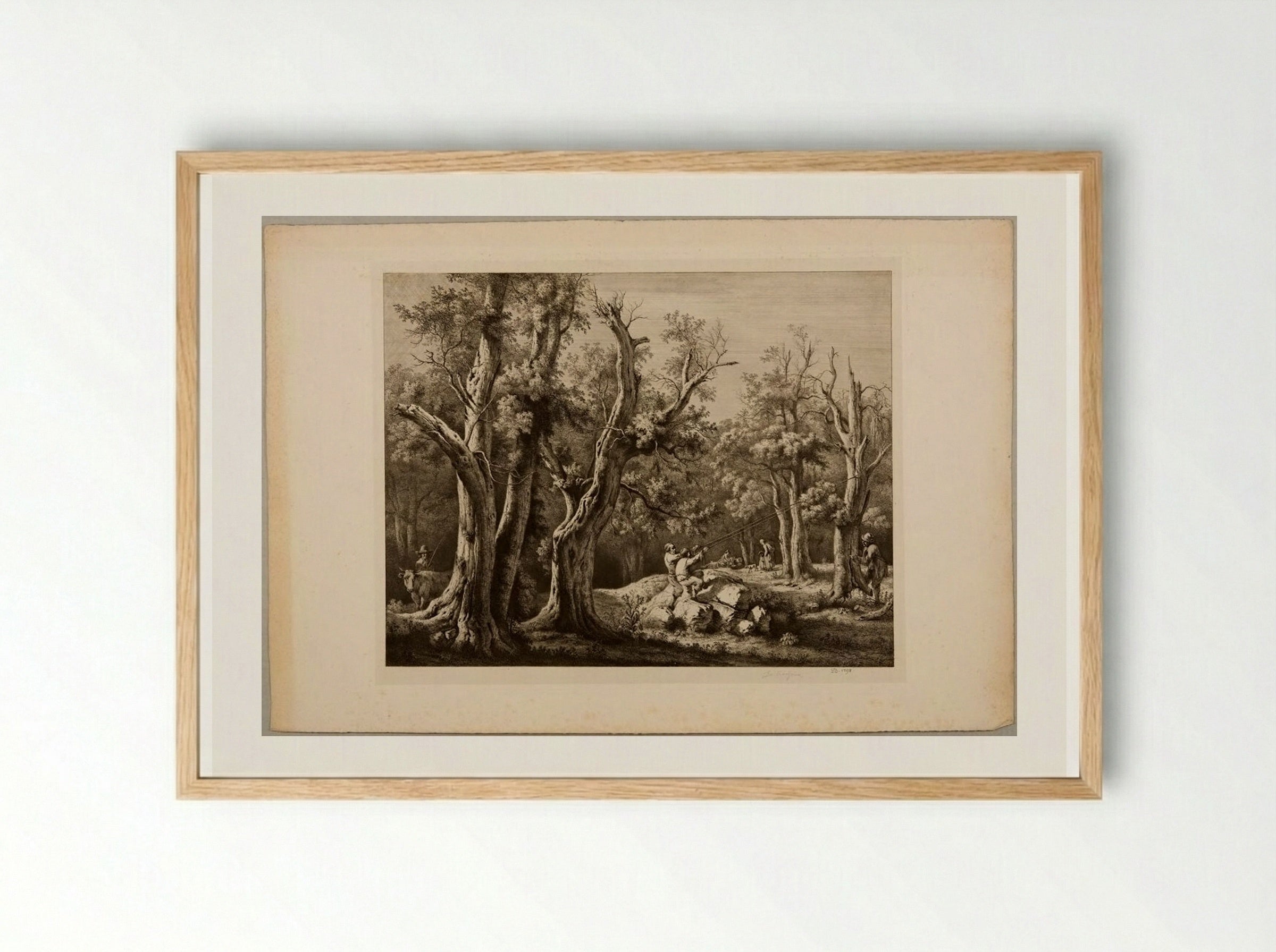 Wood-cutters Felling an Old Tree in the Forest - Jean-Jacques de Boissieu - Framed Print Wood