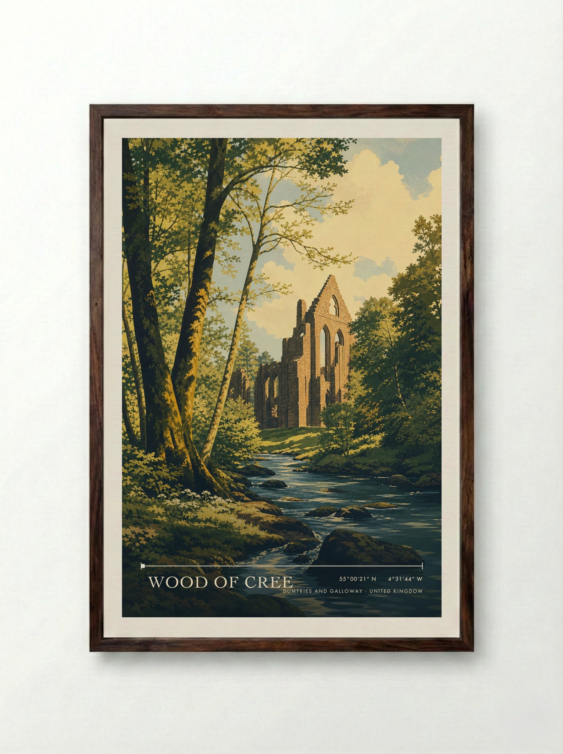 Wood of Cree Dumfries and Galloway United Kingdom Travel Poster - Framed Print Dark Wood