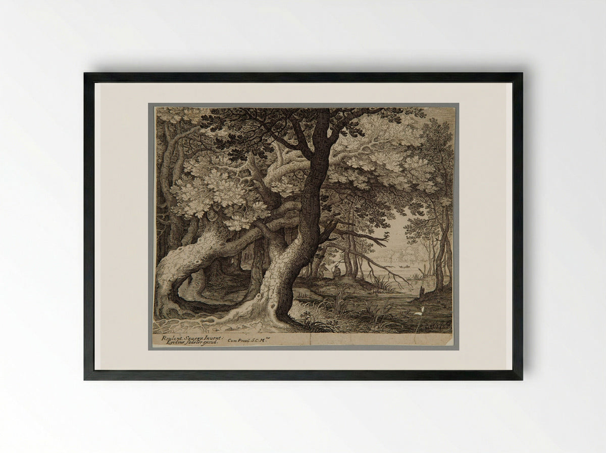 Wood with on the Right a Pool - Aegidius Sadeler II - Framed Print Black
