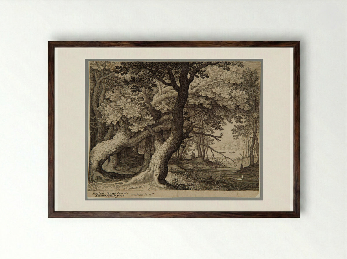 Wood with on the Right a Pool - Aegidius Sadeler II - Framed Print Dark Wood