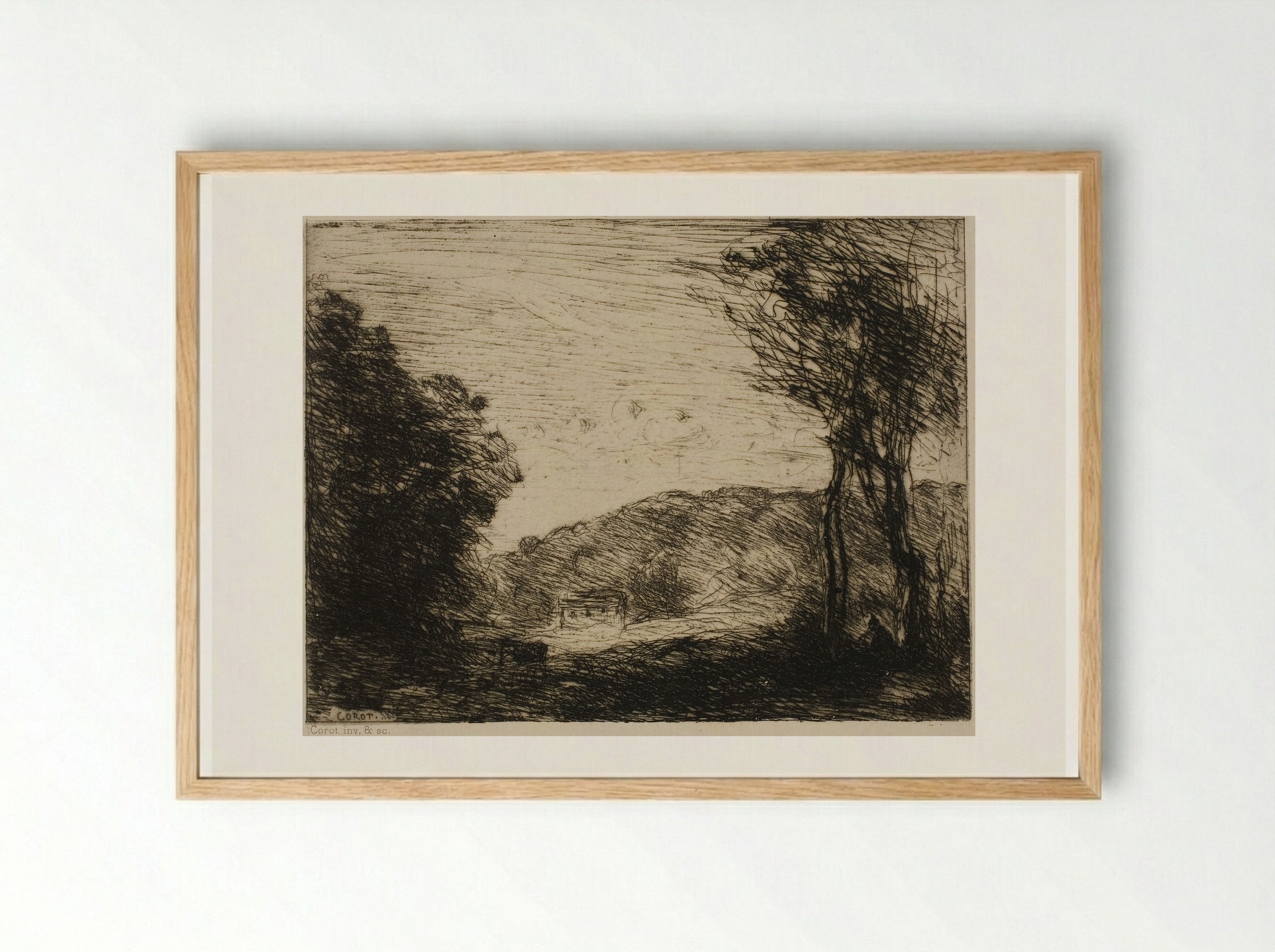 Wooded Countryside - Jean-Baptiste-Camille Corot - Framed Print Wood