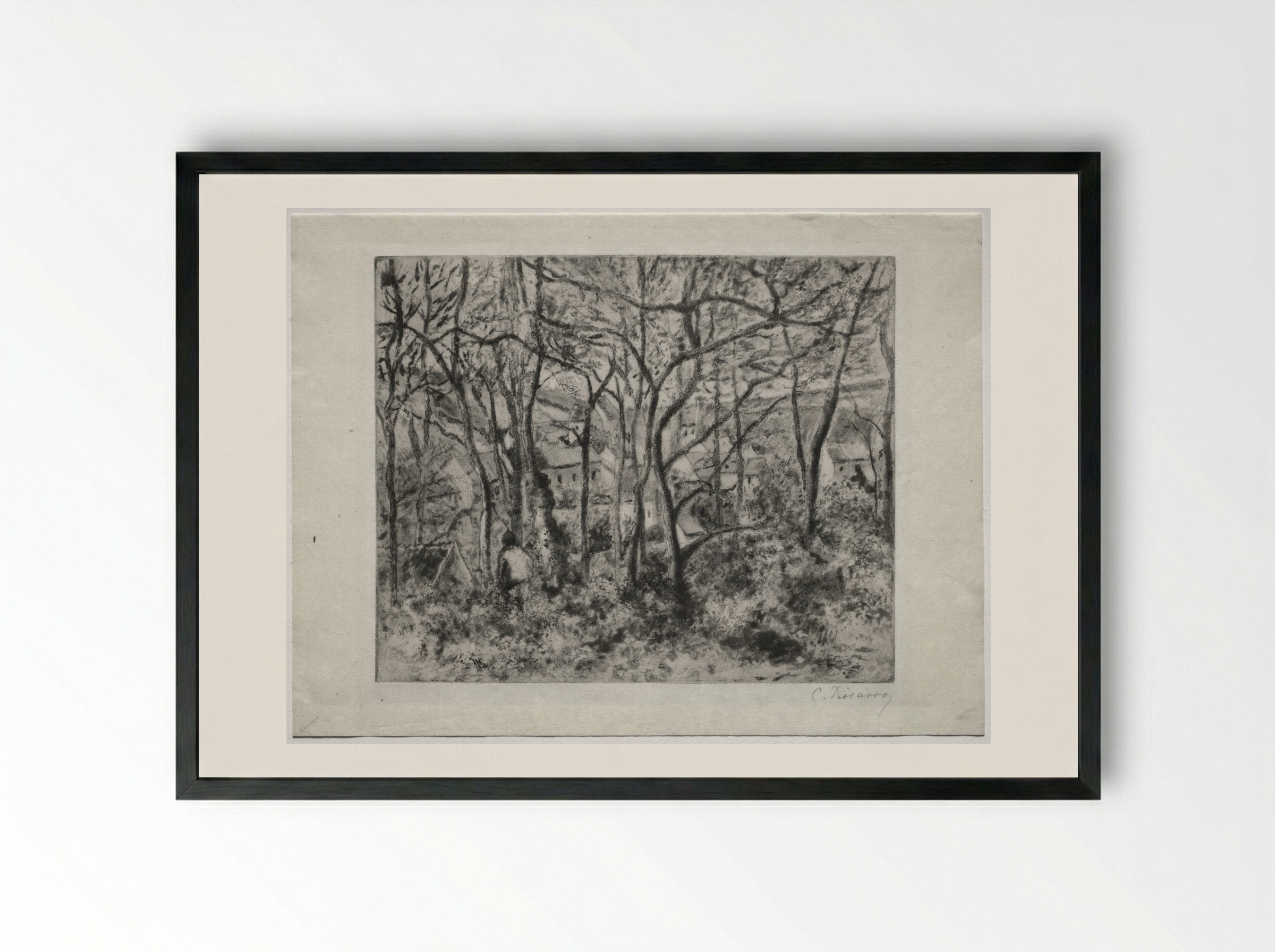 Wooded Landscape at L'Hermitage, Pontoise - Camille Pissarro - Framed Print Black