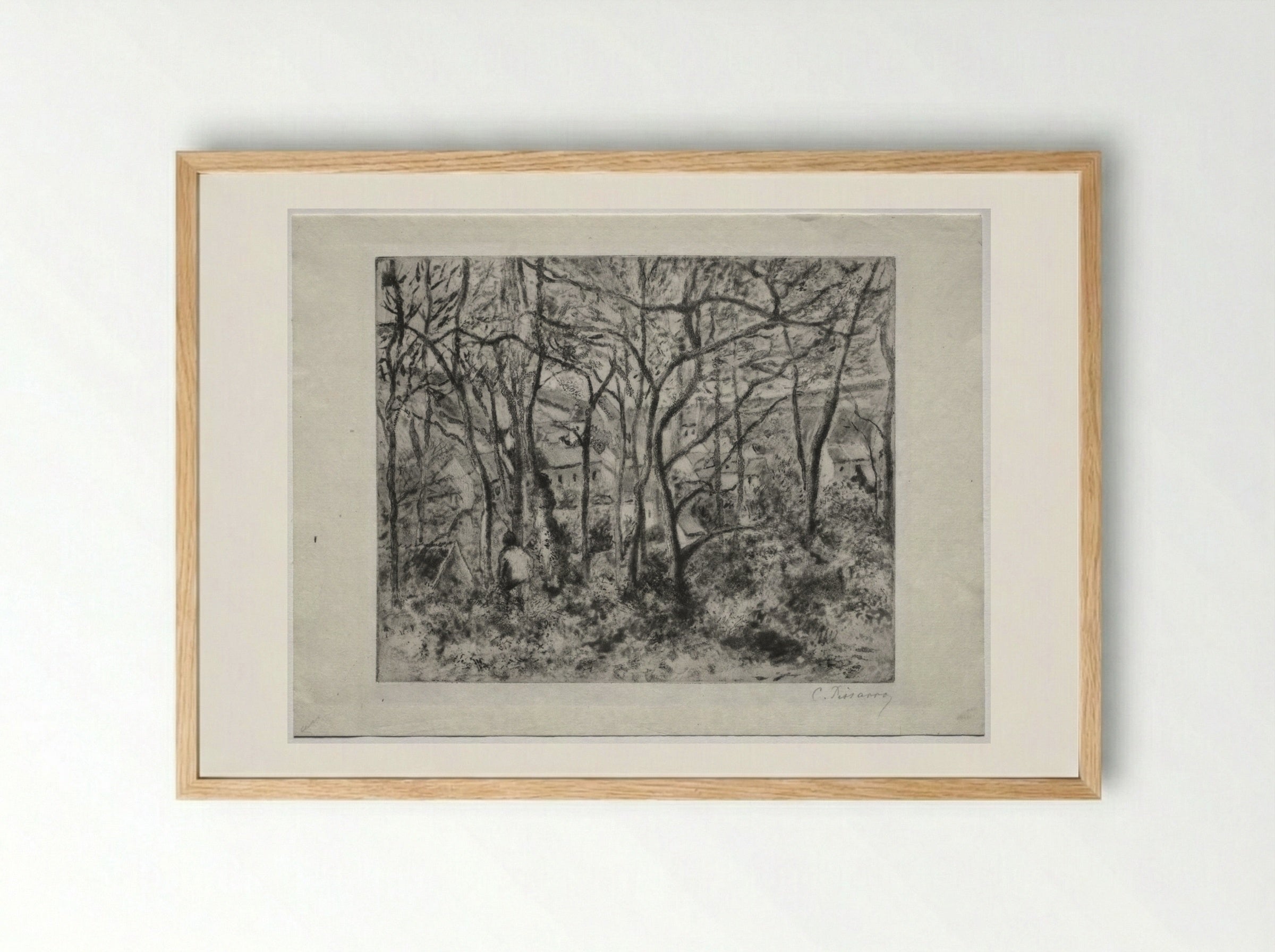 Wooded Landscape at L'Hermitage, Pontoise - Camille Pissarro - Framed Print Wood