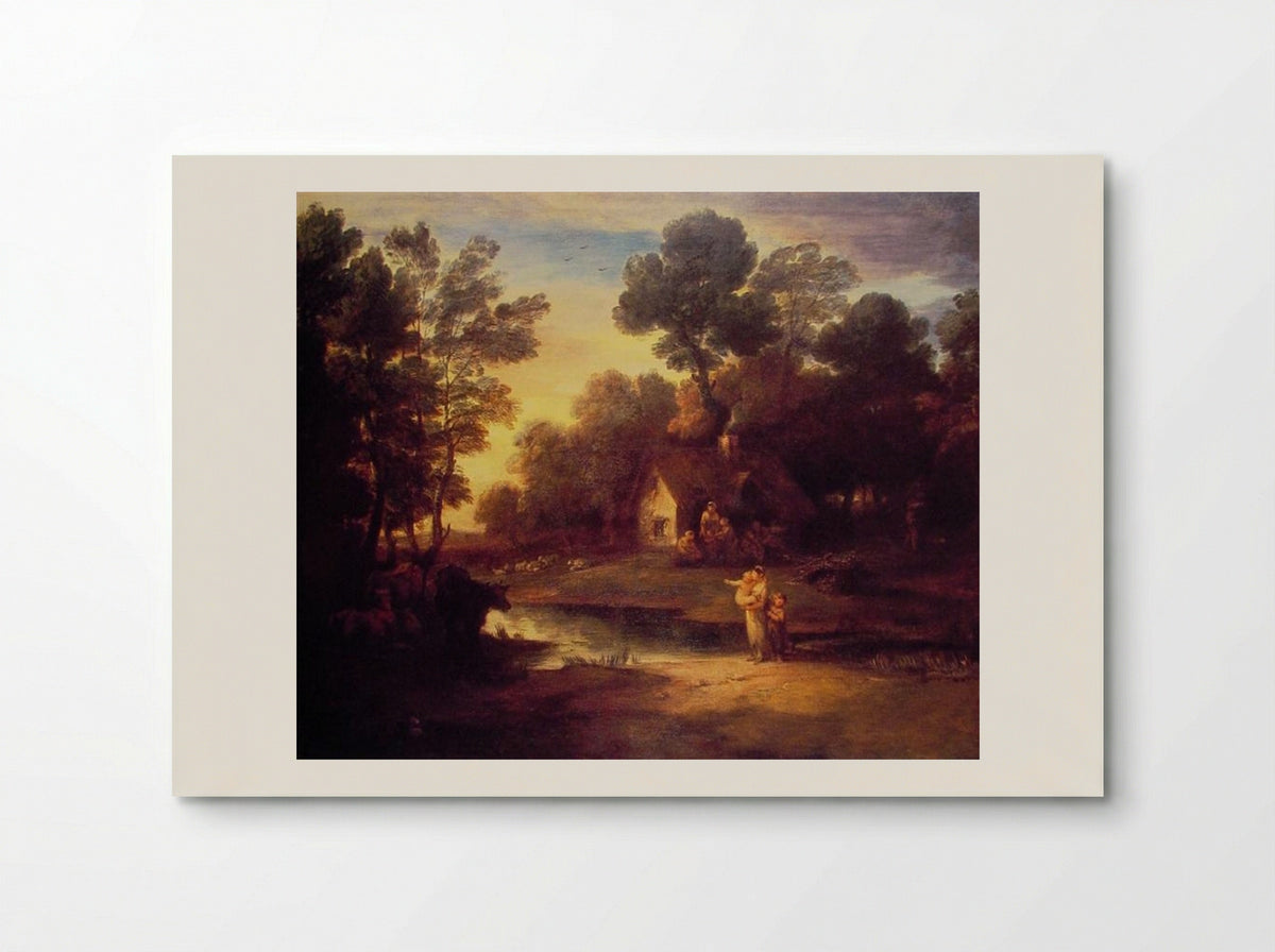 Wooded Landscape with Cattle by a Pool and a Cottage at Evening - Thomas Gainsborough - Poster