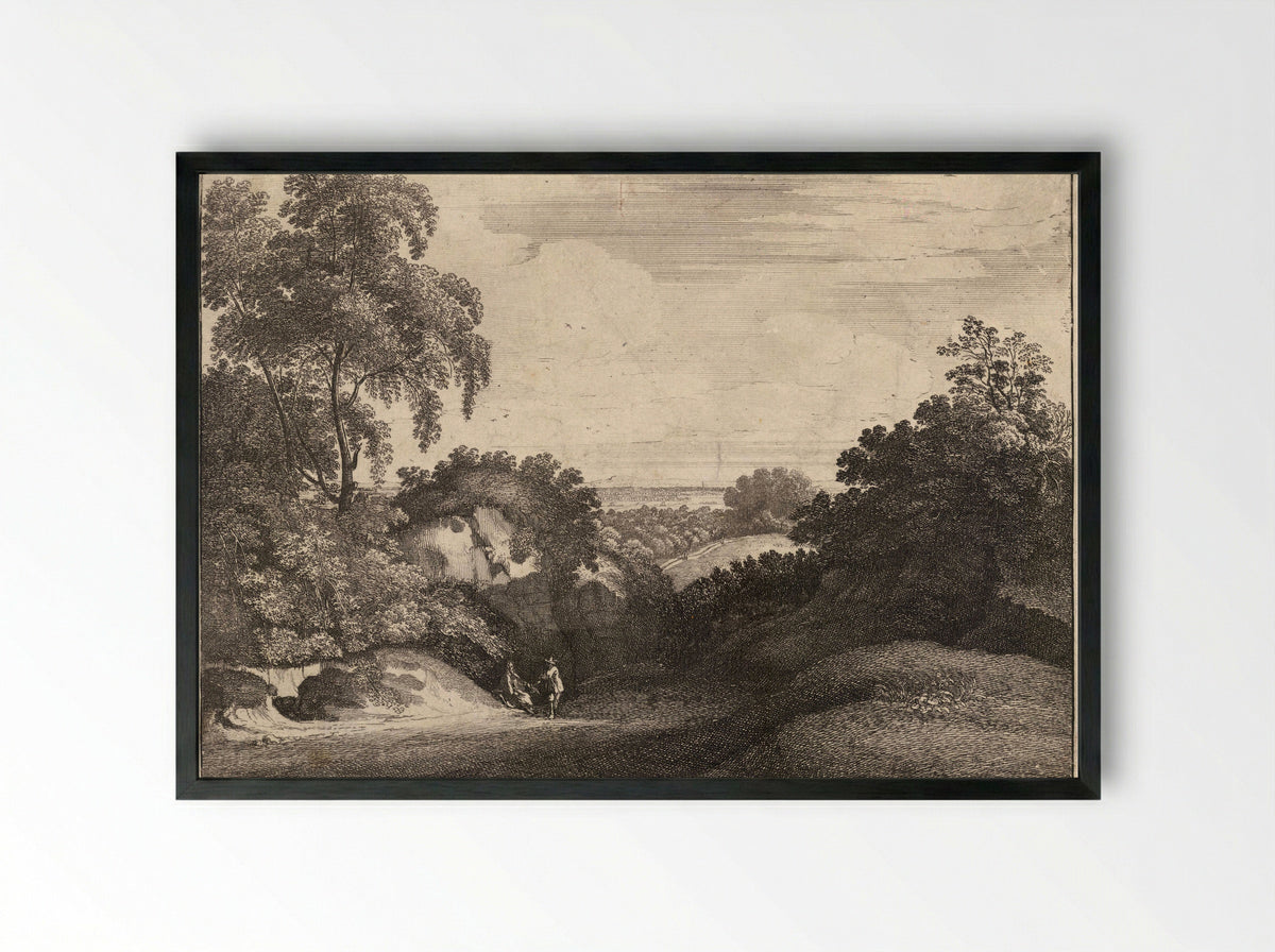 Wooded Landscape with Figures - Wenceslaus Hollar - Framed Print Black