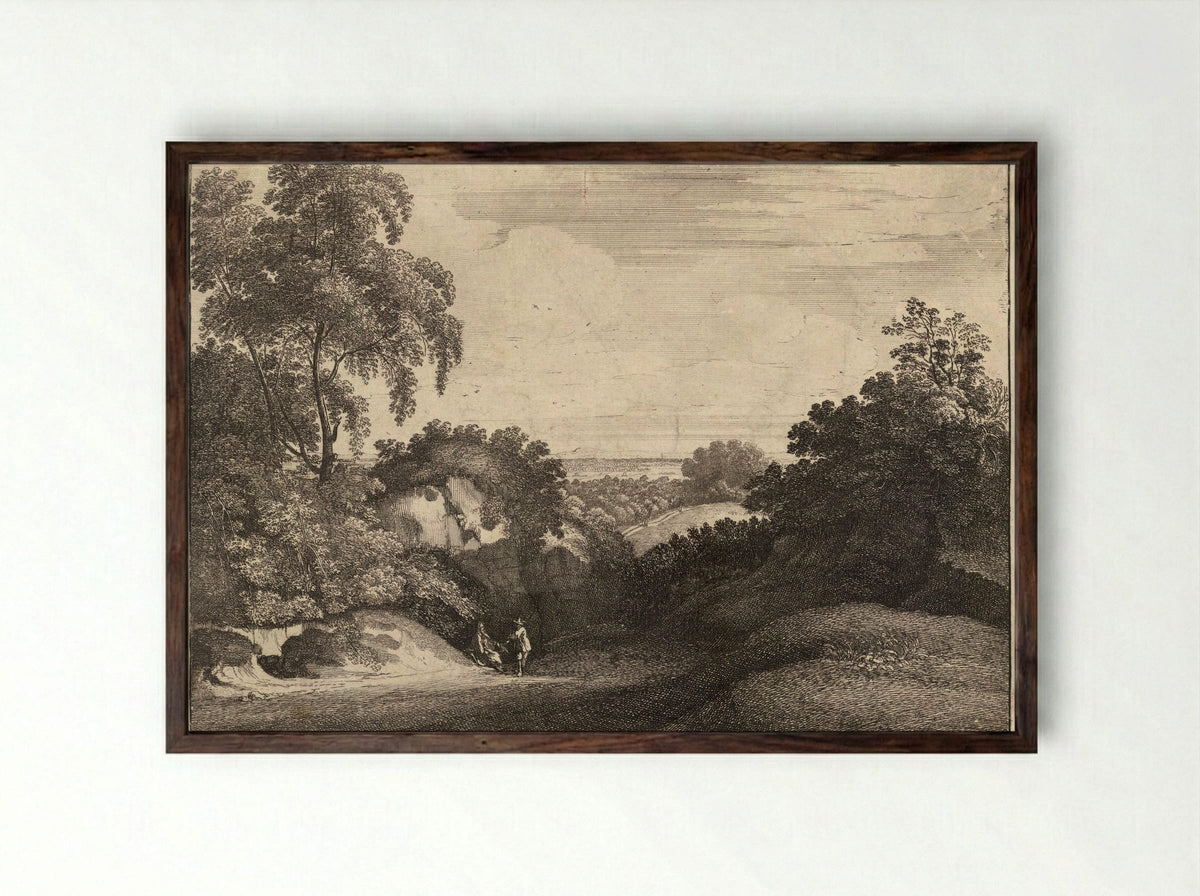 Wooded Landscape with Figures - Wenceslaus Hollar - Framed Print Dark Wood