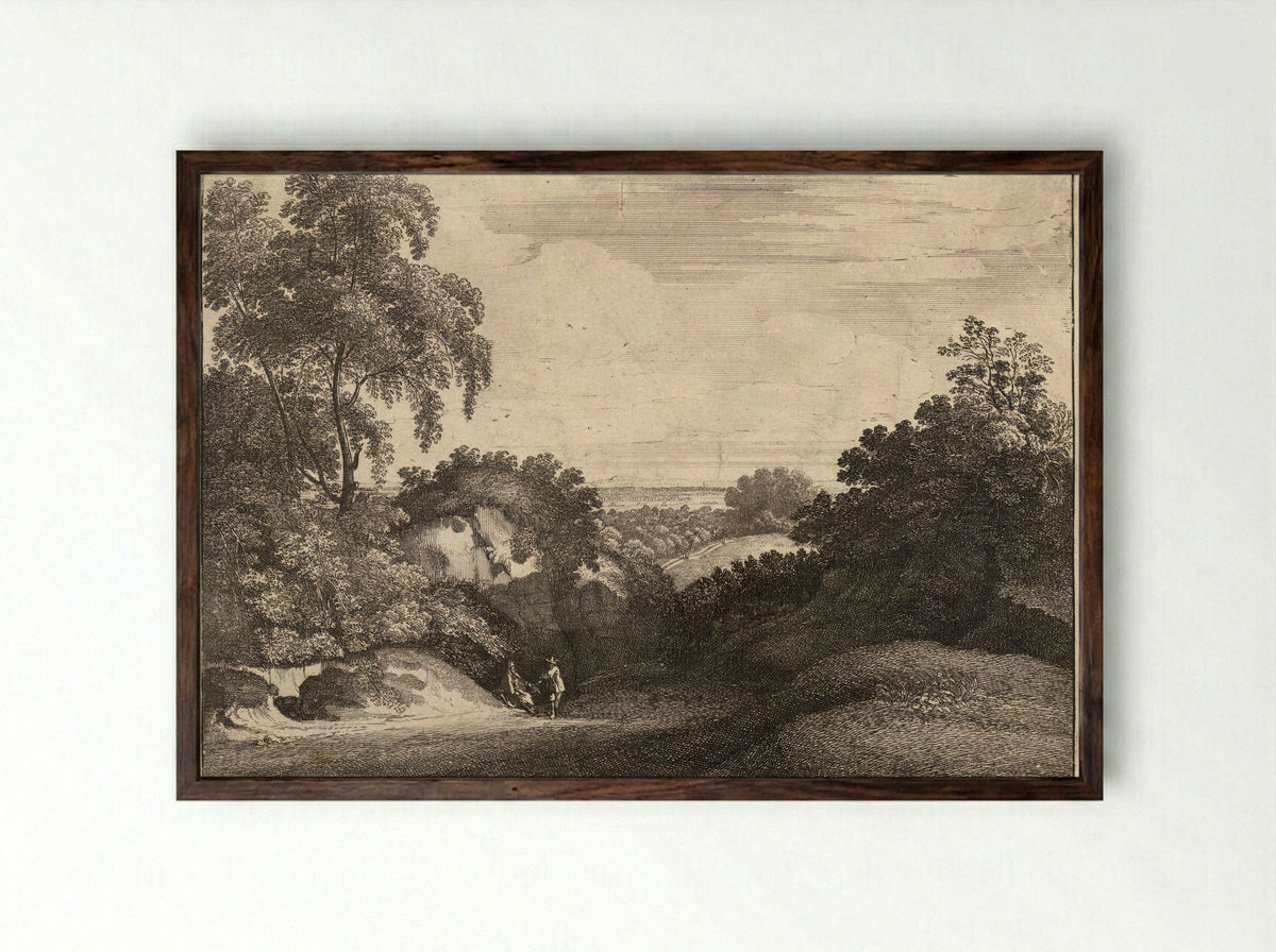 Wooded Landscape with Figures - Wenceslaus Hollar - Framed Print Dark Wood