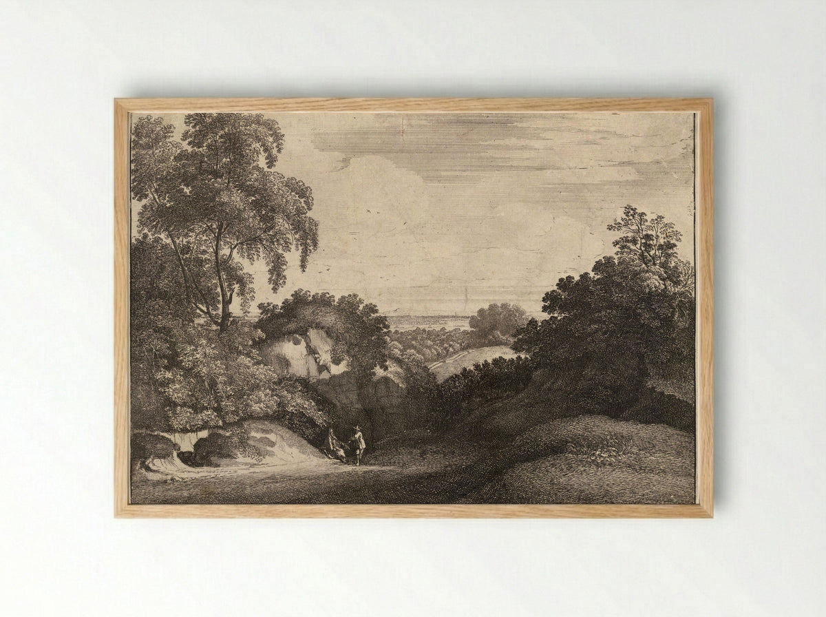 Wooded Landscape with Figures - Wenceslaus Hollar - Framed Print Wood