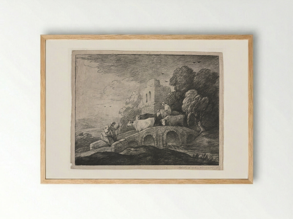 Wooded Landscape with Herdsmen Driving Cattle - Thomas Gainsborough - Framed Print Wood