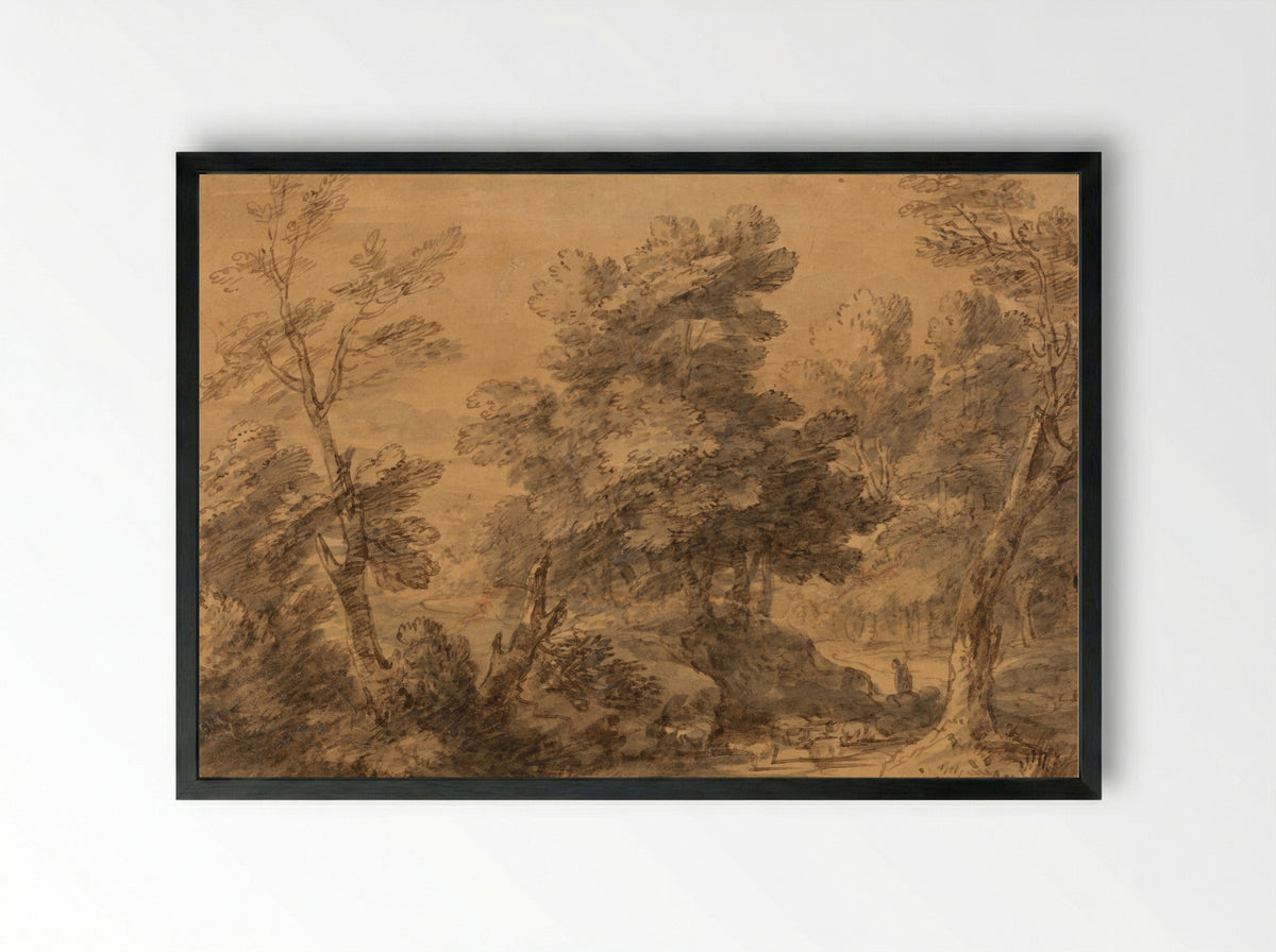 Wooded Landscape with Sheep - Thomas Gainsborough - Framed Print Black