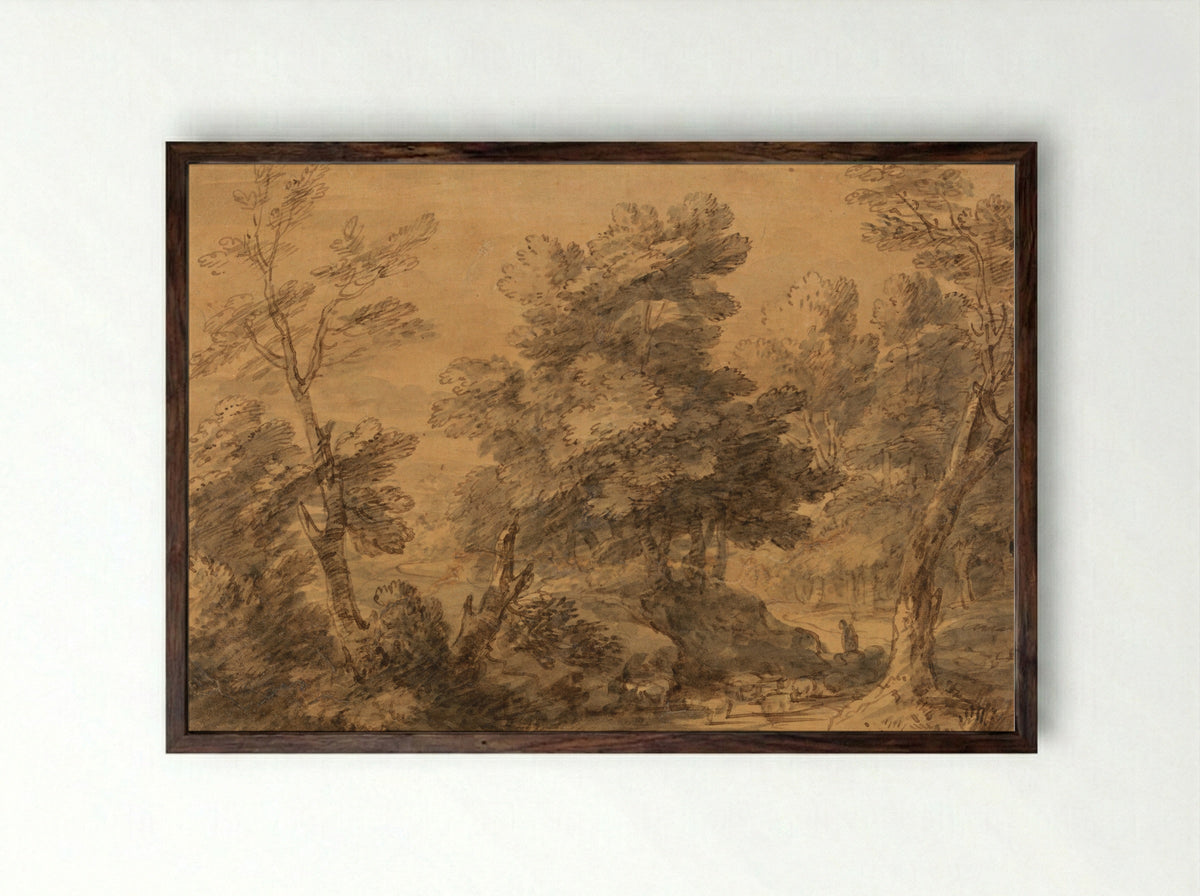 Wooded Landscape with Sheep - Thomas Gainsborough - Framed Print Dark Wood