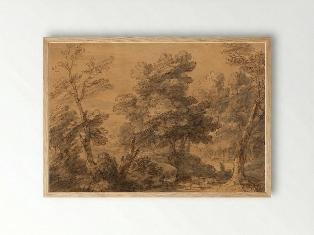 Wooded Landscape with Sheep - Thomas Gainsborough - Framed Print Wood