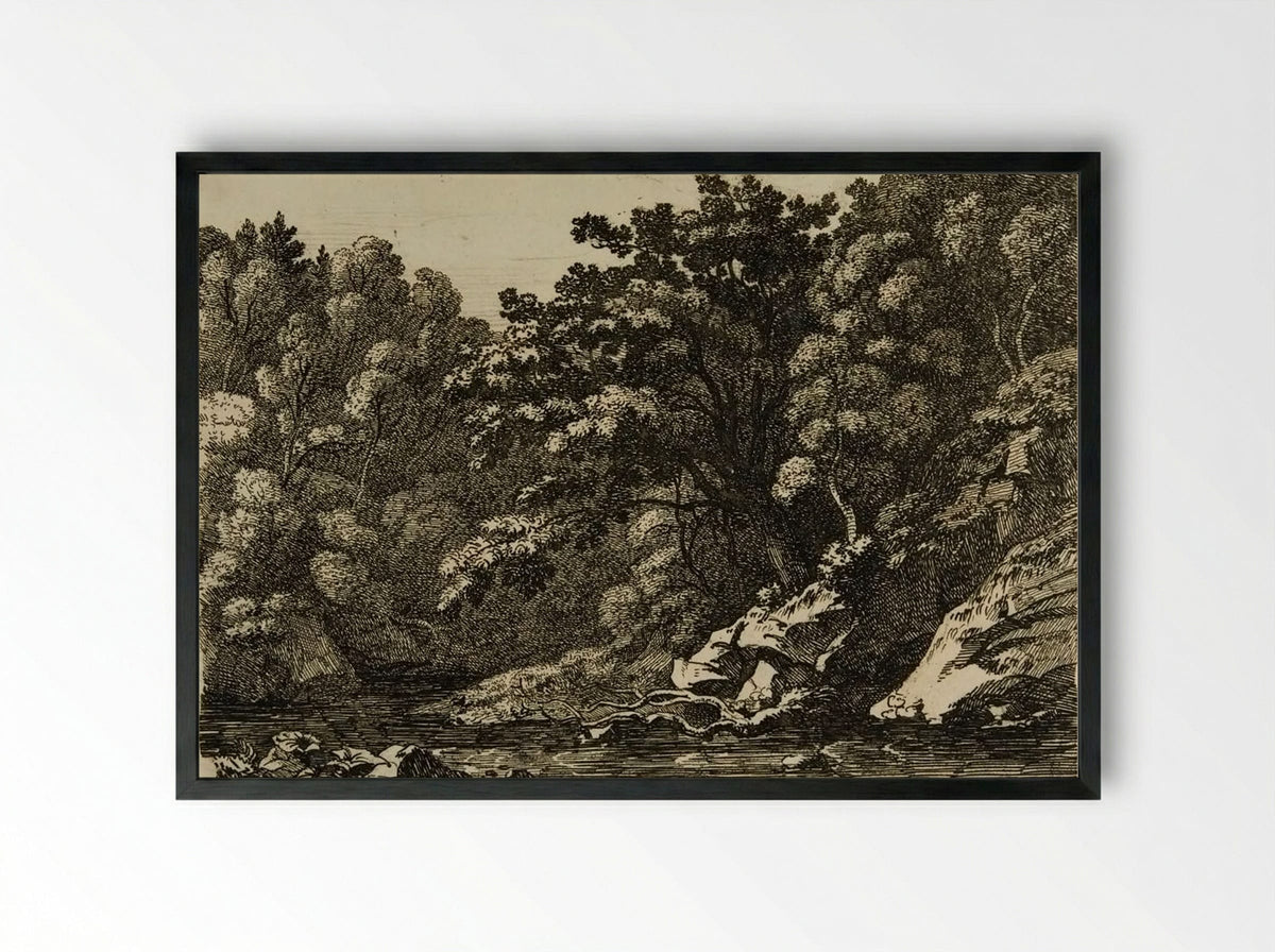 Wooded Landscape with Stream - Hugh William Williams - Framed Print Black