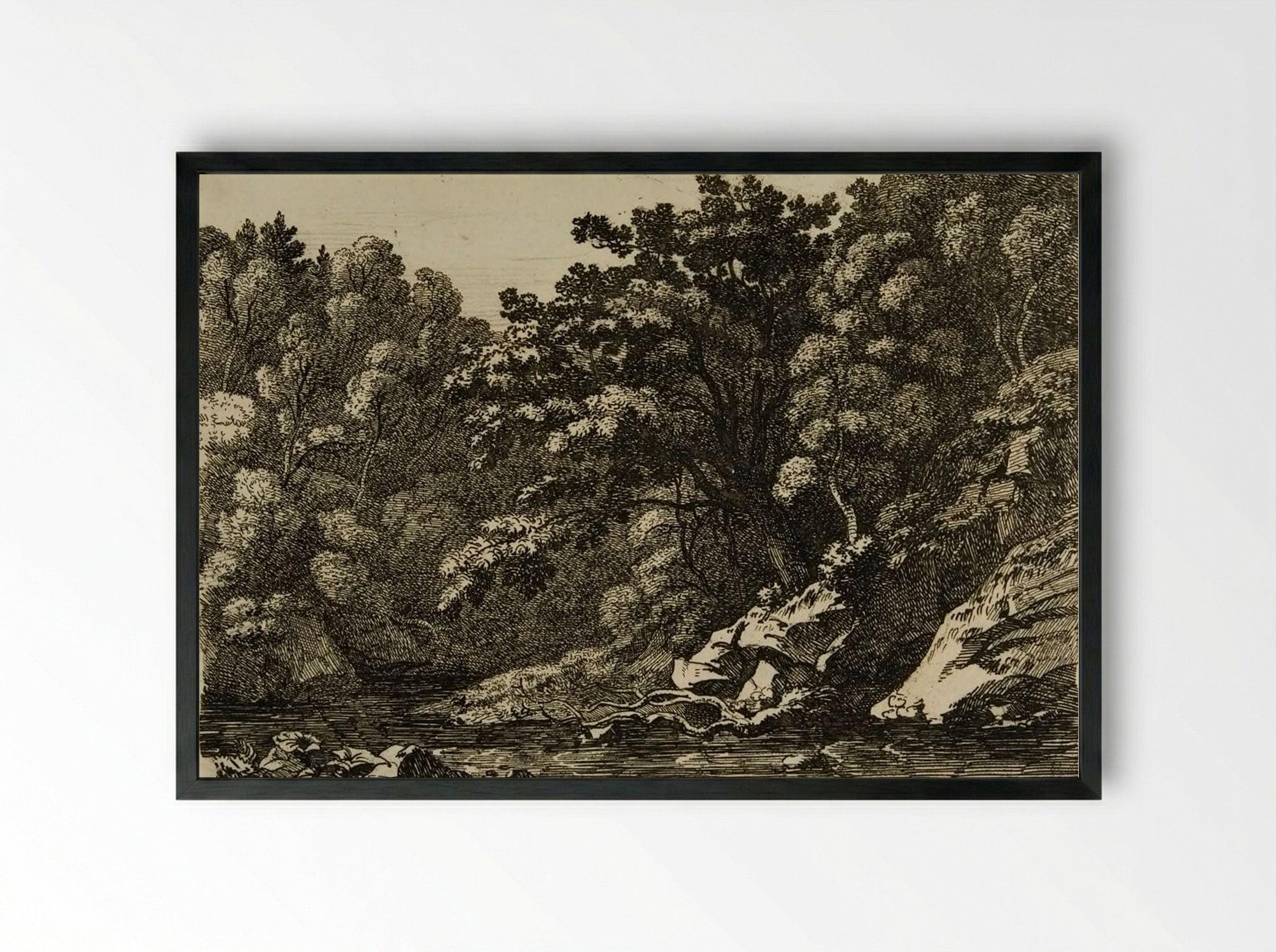 Wooded Landscape with Stream - Hugh William Williams - Framed Print Black
