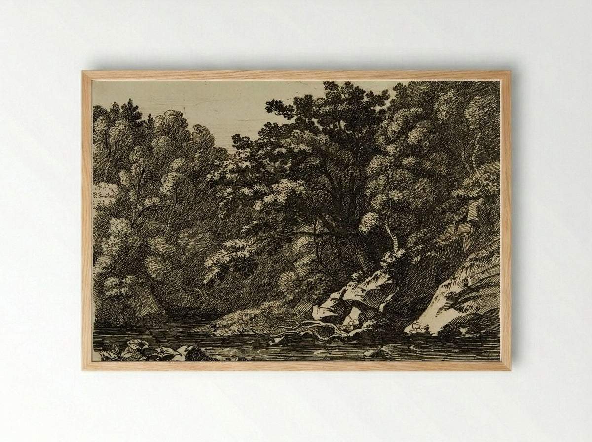 Wooded Landscape with Stream - Hugh William Williams - Framed Print Wood