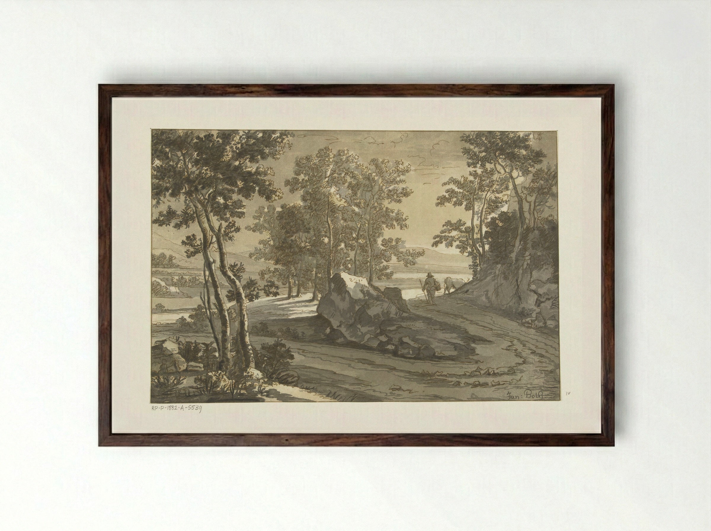 Wooded Landscape with a Drover - Jan Both - Framed Print Dark Wood