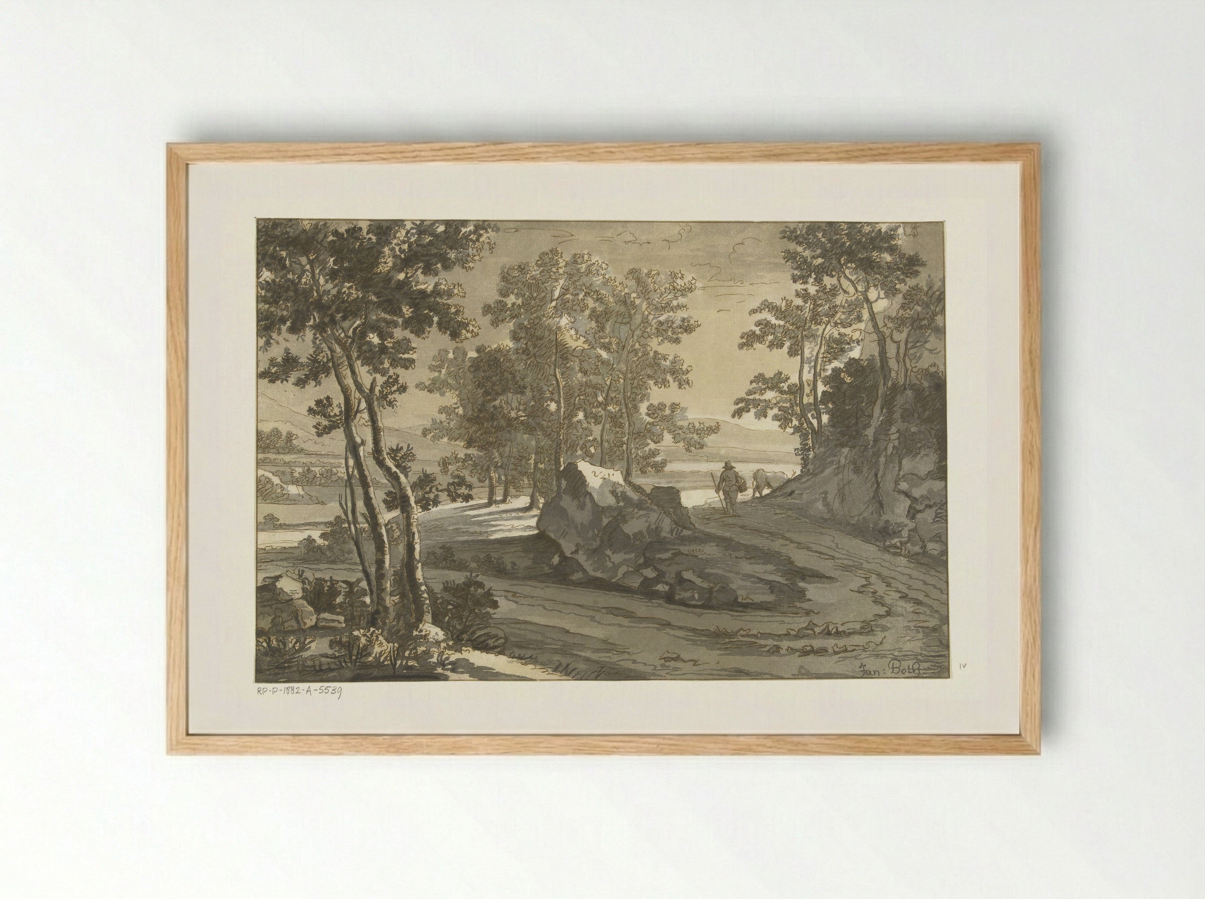 Wooded Landscape with a Drover - Jan Both - Framed Print Wood