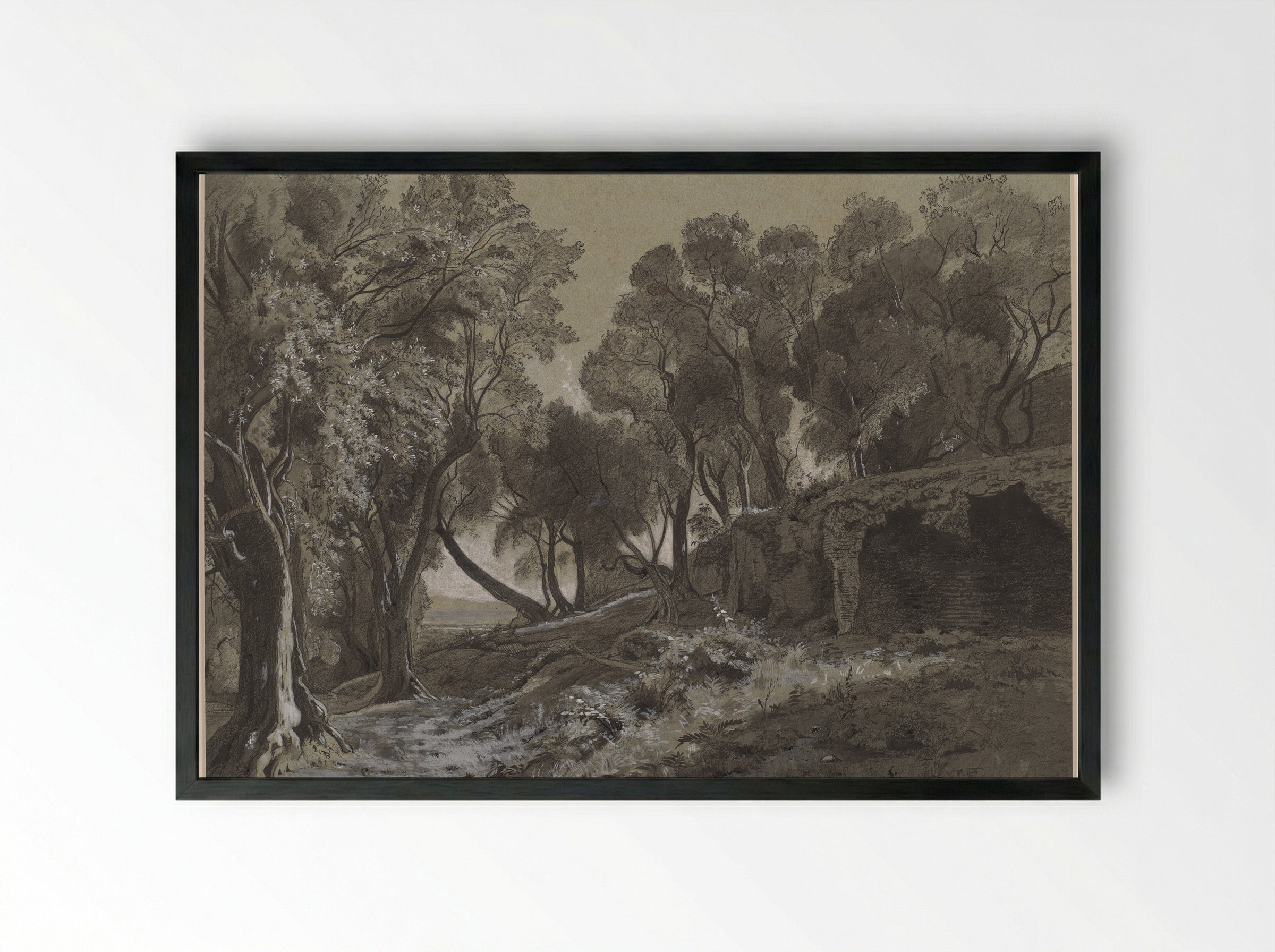 Wooded Landscape - François-Louis Français - Framed Print Black