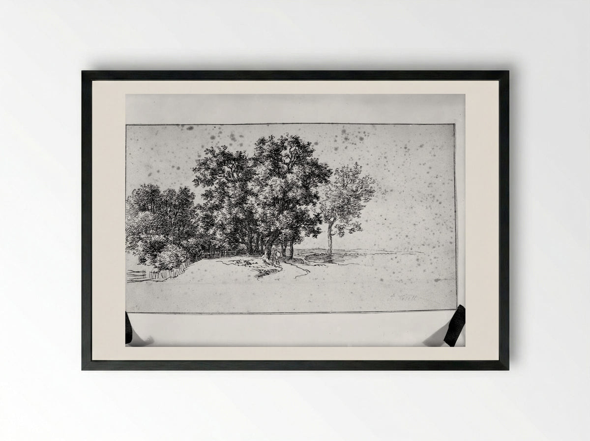 Wooded Path with Figure - Ferdinand Kobell - Framed Print Black