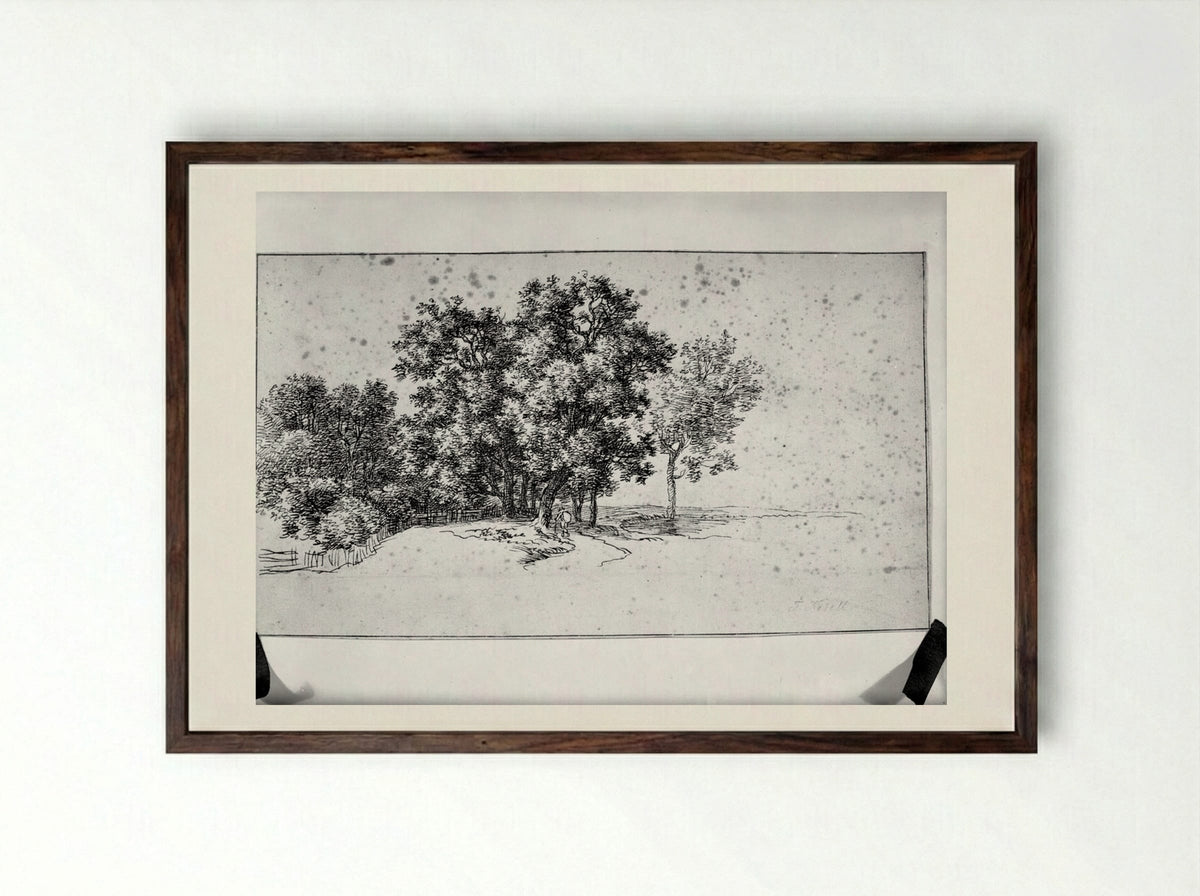 Wooded Path with Figure - Ferdinand Kobell - Framed Print Dark Wood