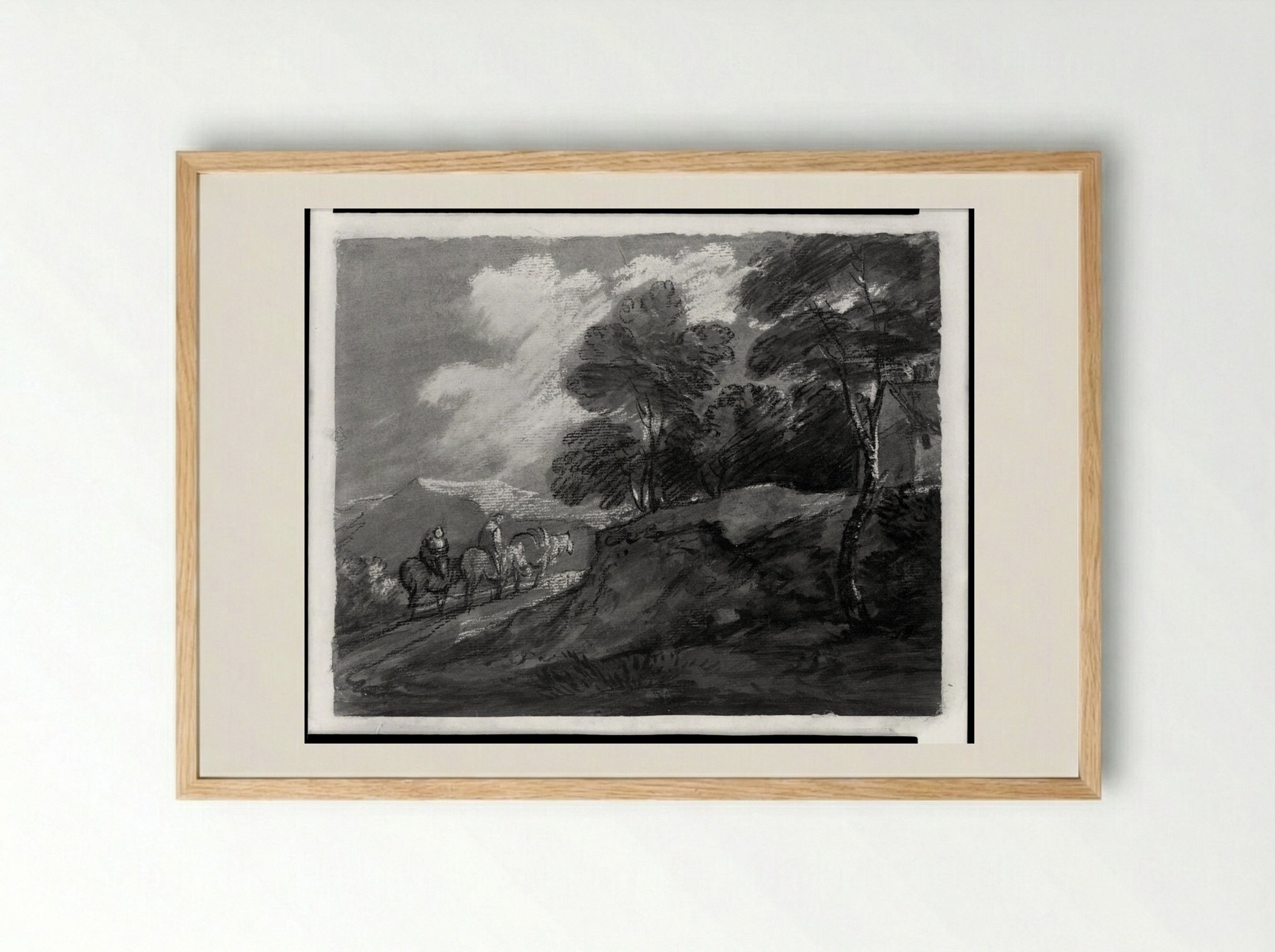 Wooded Upland Landscape with Mounted Figures and Cottage - Thomas Gainsborough - Framed Print Wood