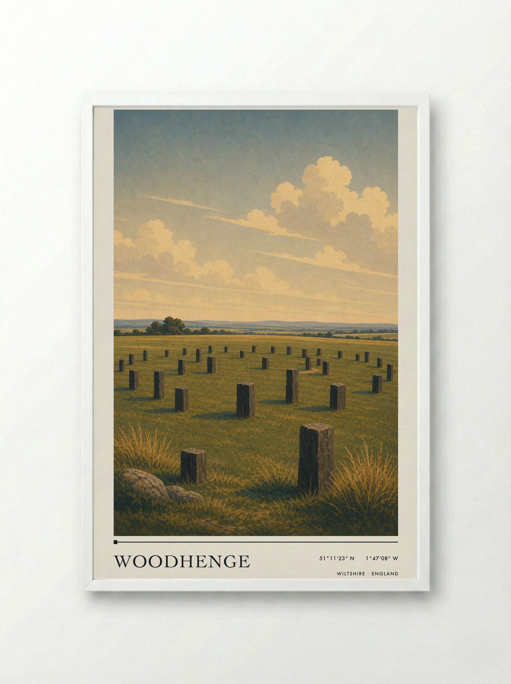 Woodhenge Wiltshire England Travel Poster - Framed Print White