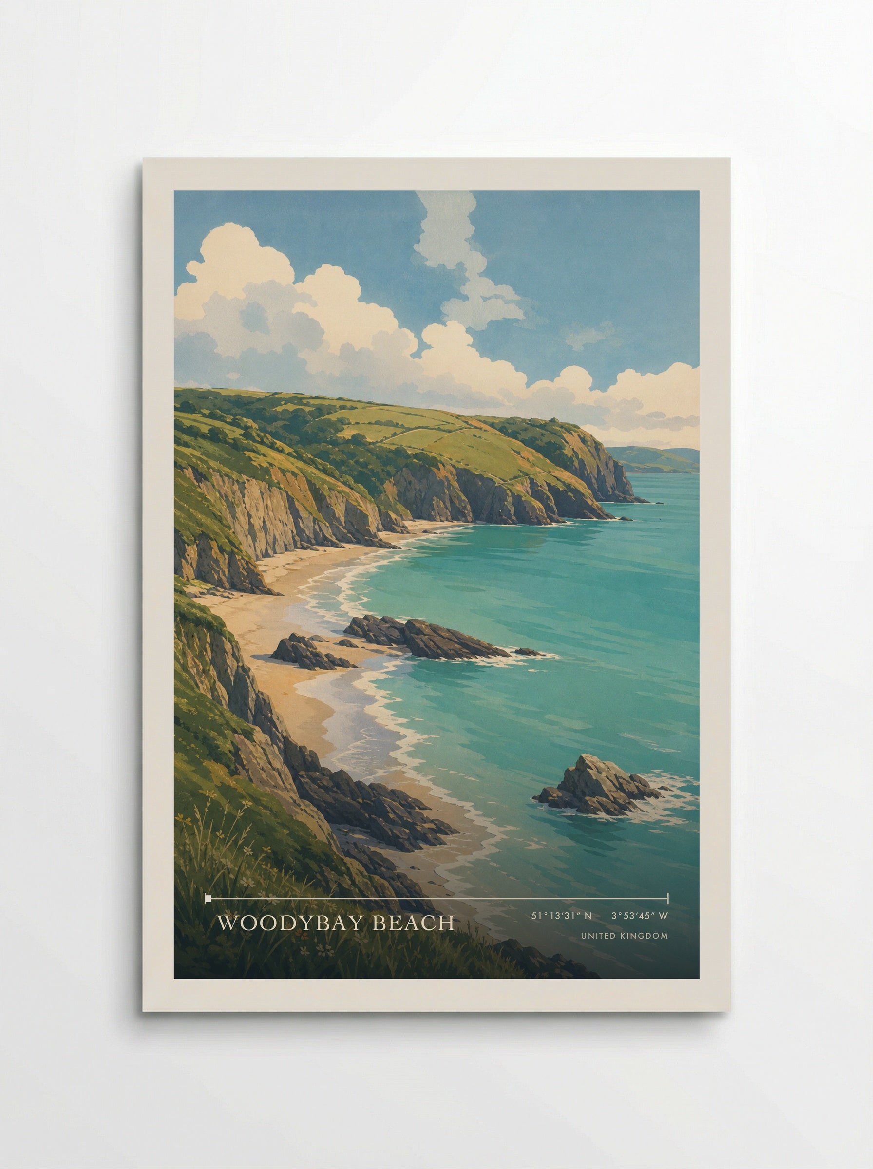 Woodybay Beach United Kingdom Travel Poster - Poster