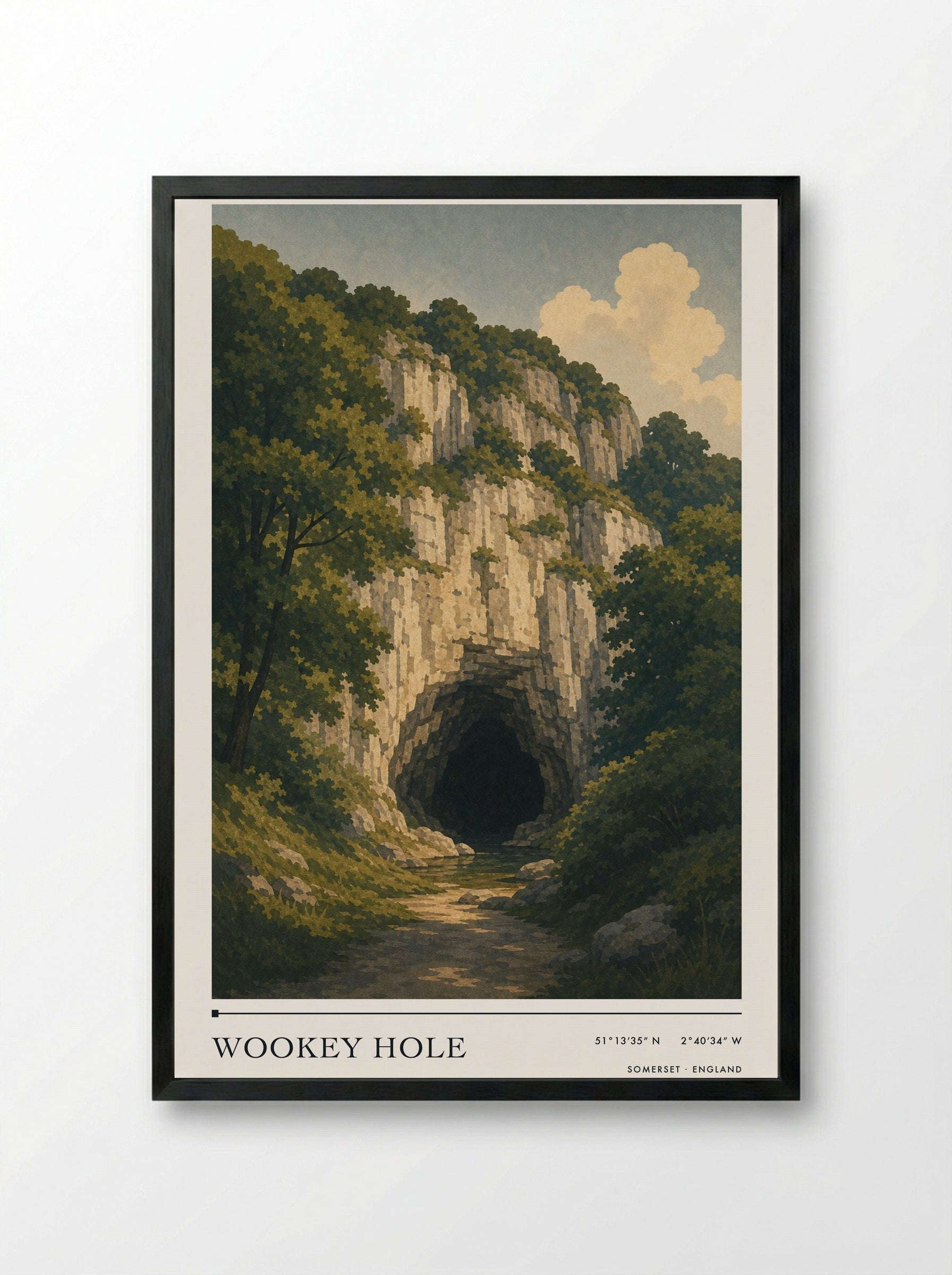 Wookey Hole Somerset England Travel Poster - Framed Print Black