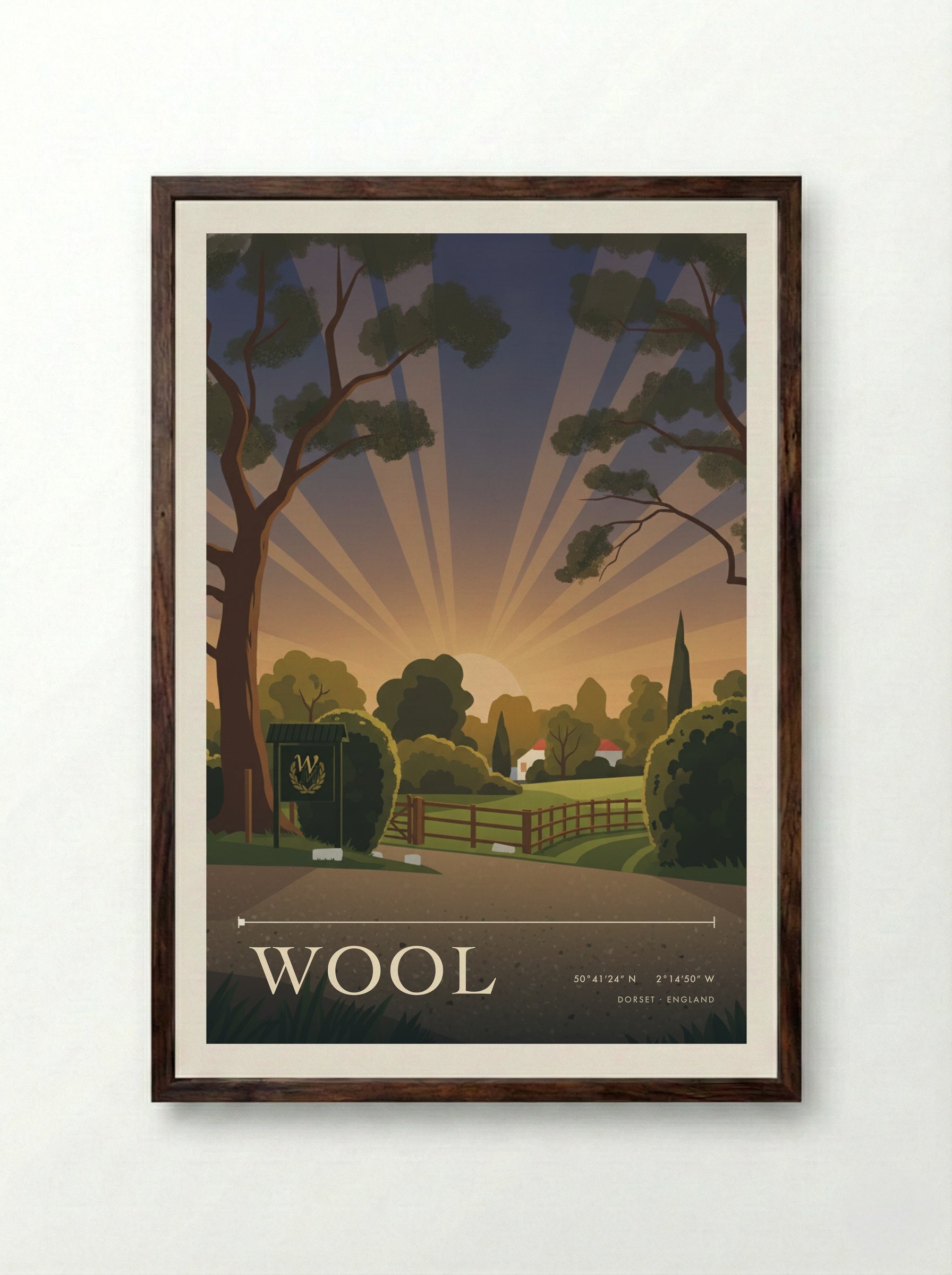 Wool Dorset England Travel Poster - Framed Print Dark Wood