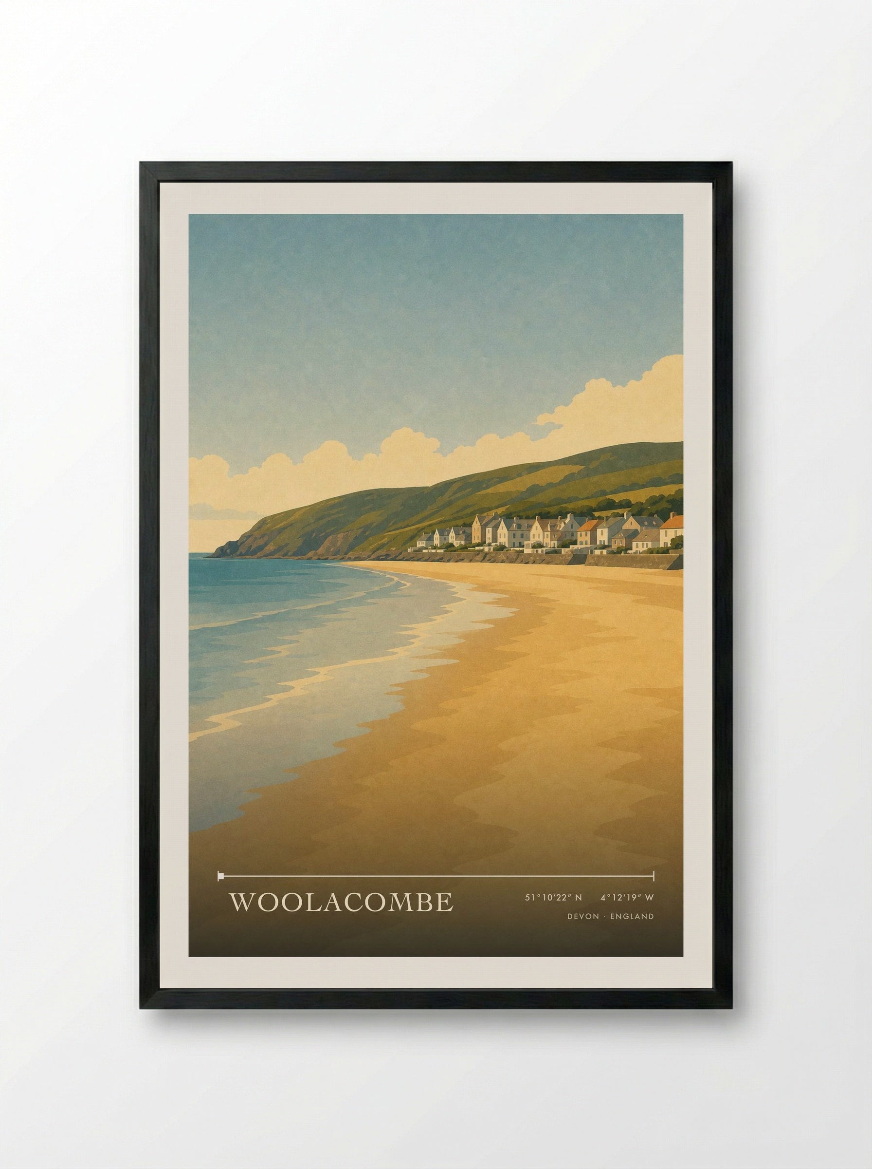 Woolacombe Devon England Travel Poster - Framed Print Black