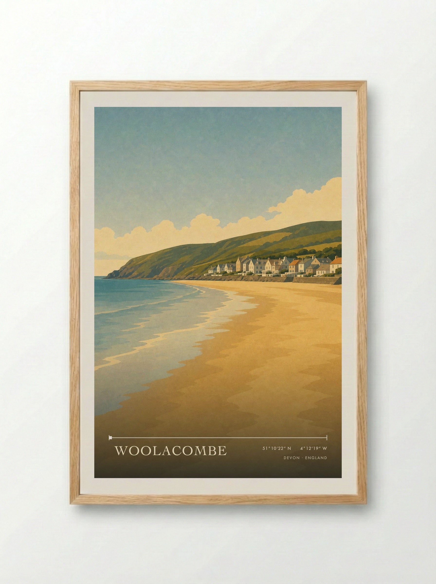 Woolacombe Devon England Travel Poster - Framed Print Wood