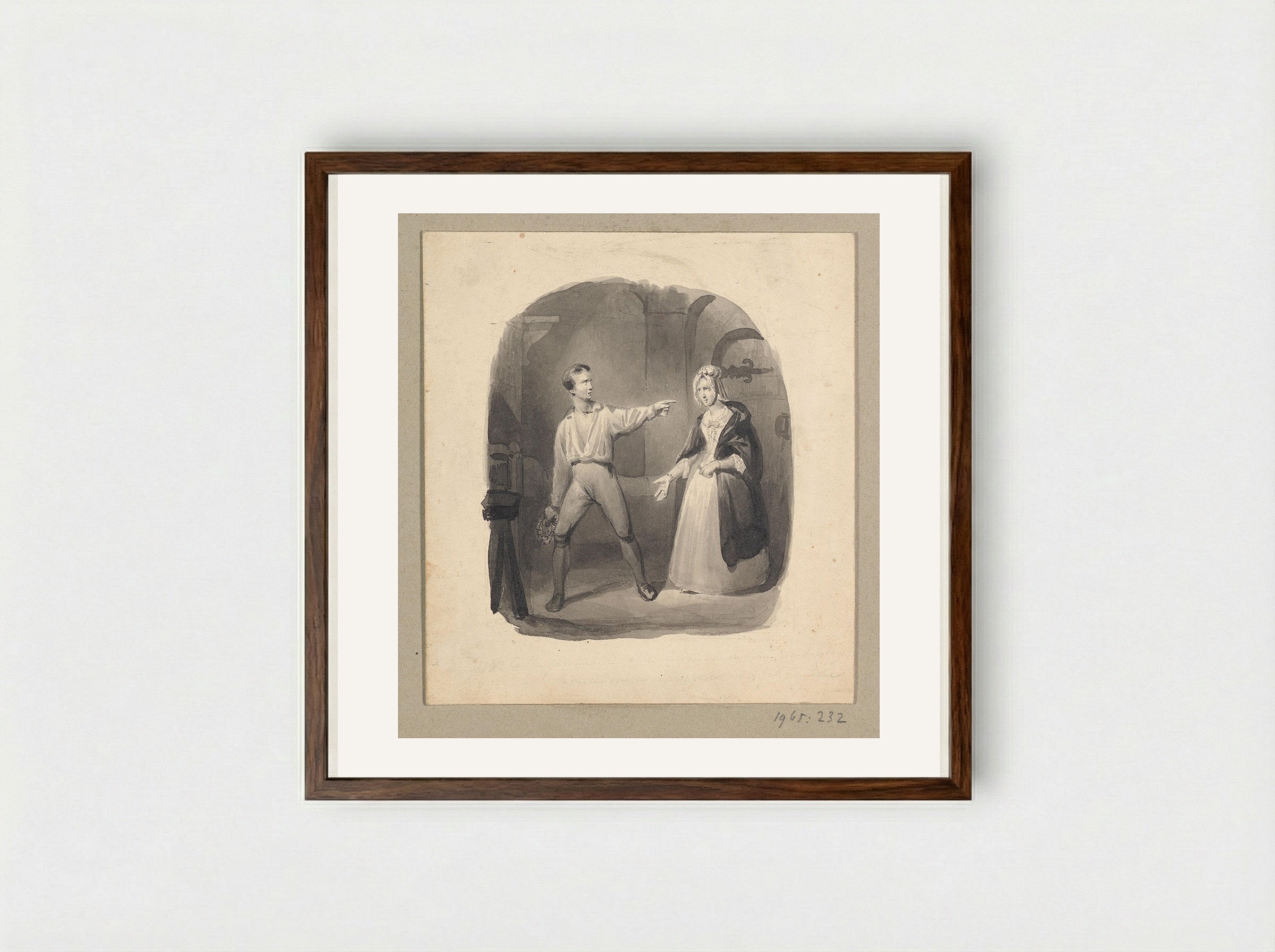 Woordenwisseling tussen een jonge man en zijn moeder - Johann Wilhelm Kaiser - Framed Print Dark Wood