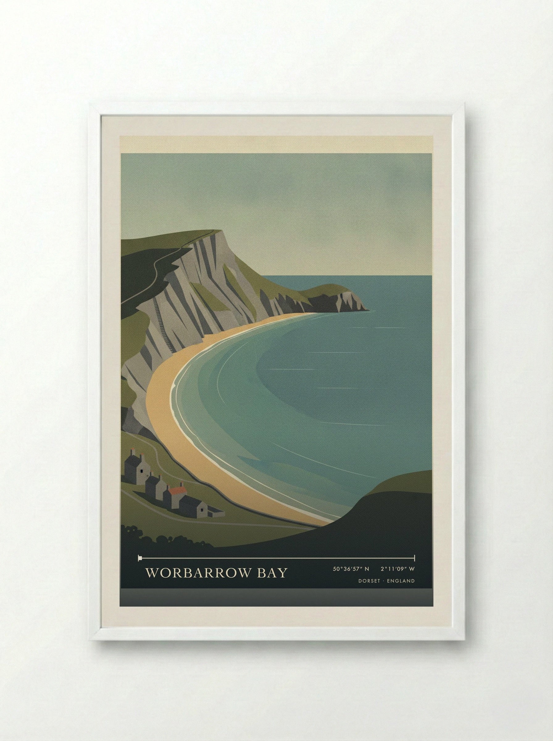 Worbarrow Bay Dorset England Travel Poster - Framed Print White