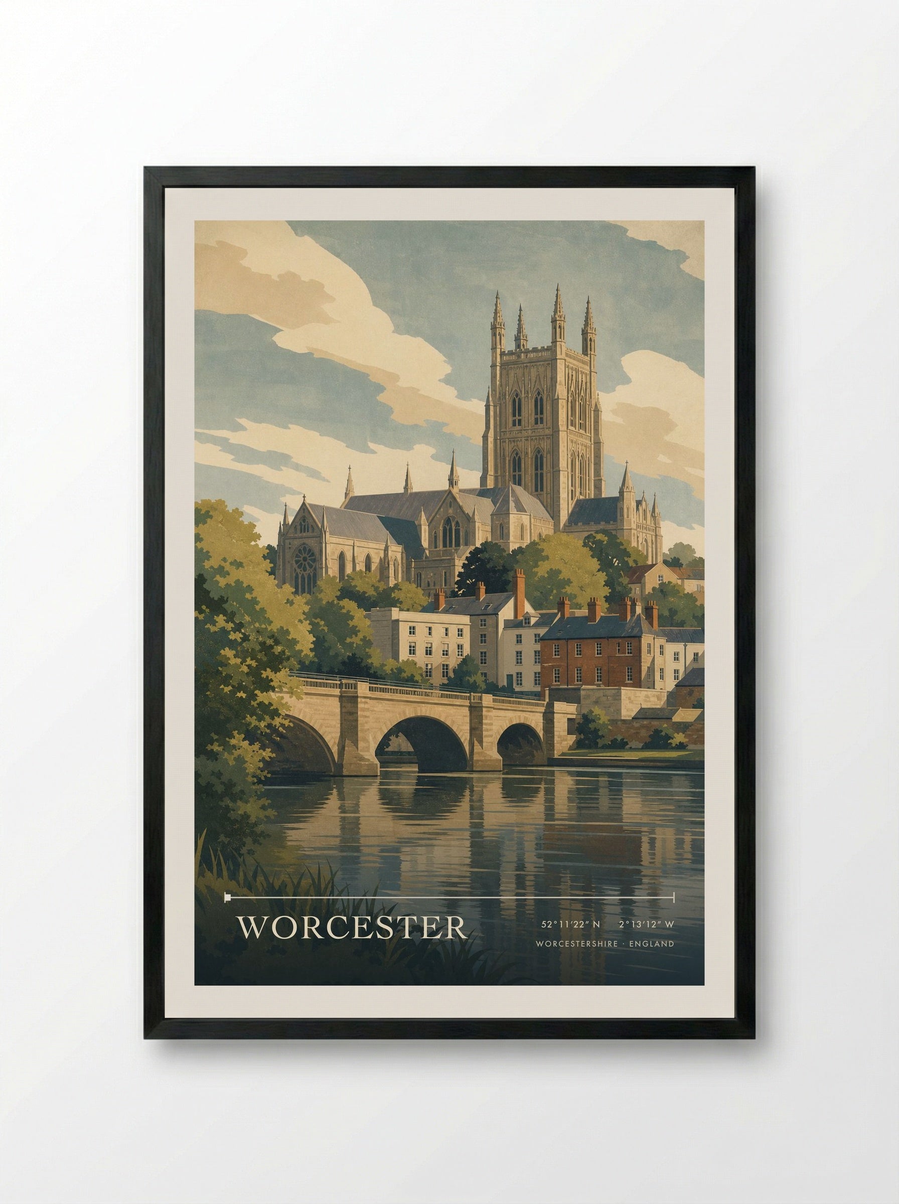 Worcester Worcestershire England Travel Poster - Framed Print Black