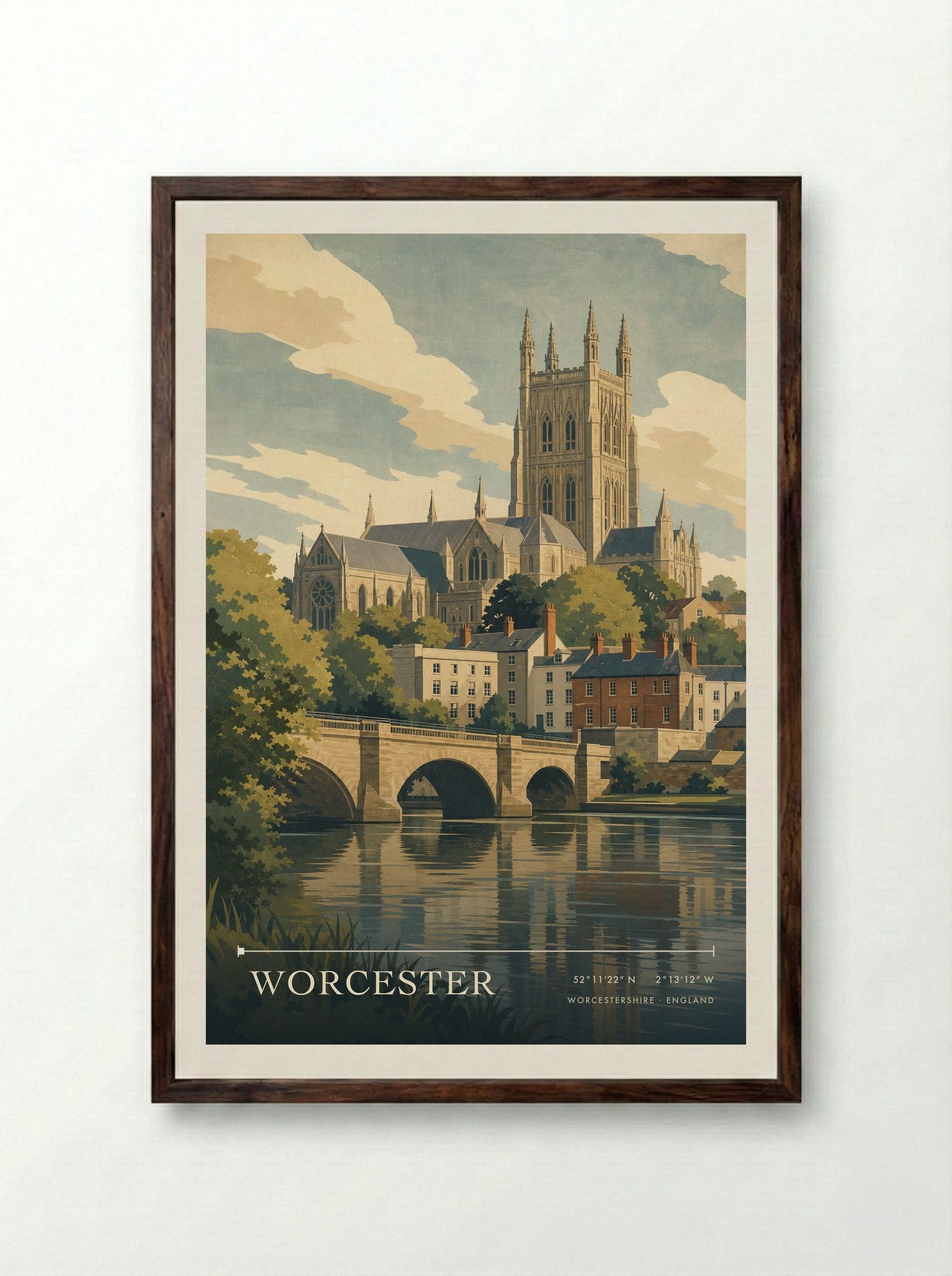 Worcester Worcestershire England Travel Poster - Framed Print Dark Wood